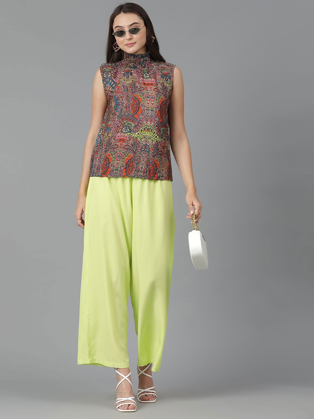 Stylecast X Kotty Ethnic Motifs Print High Neck Regular Cotton Crepe Top