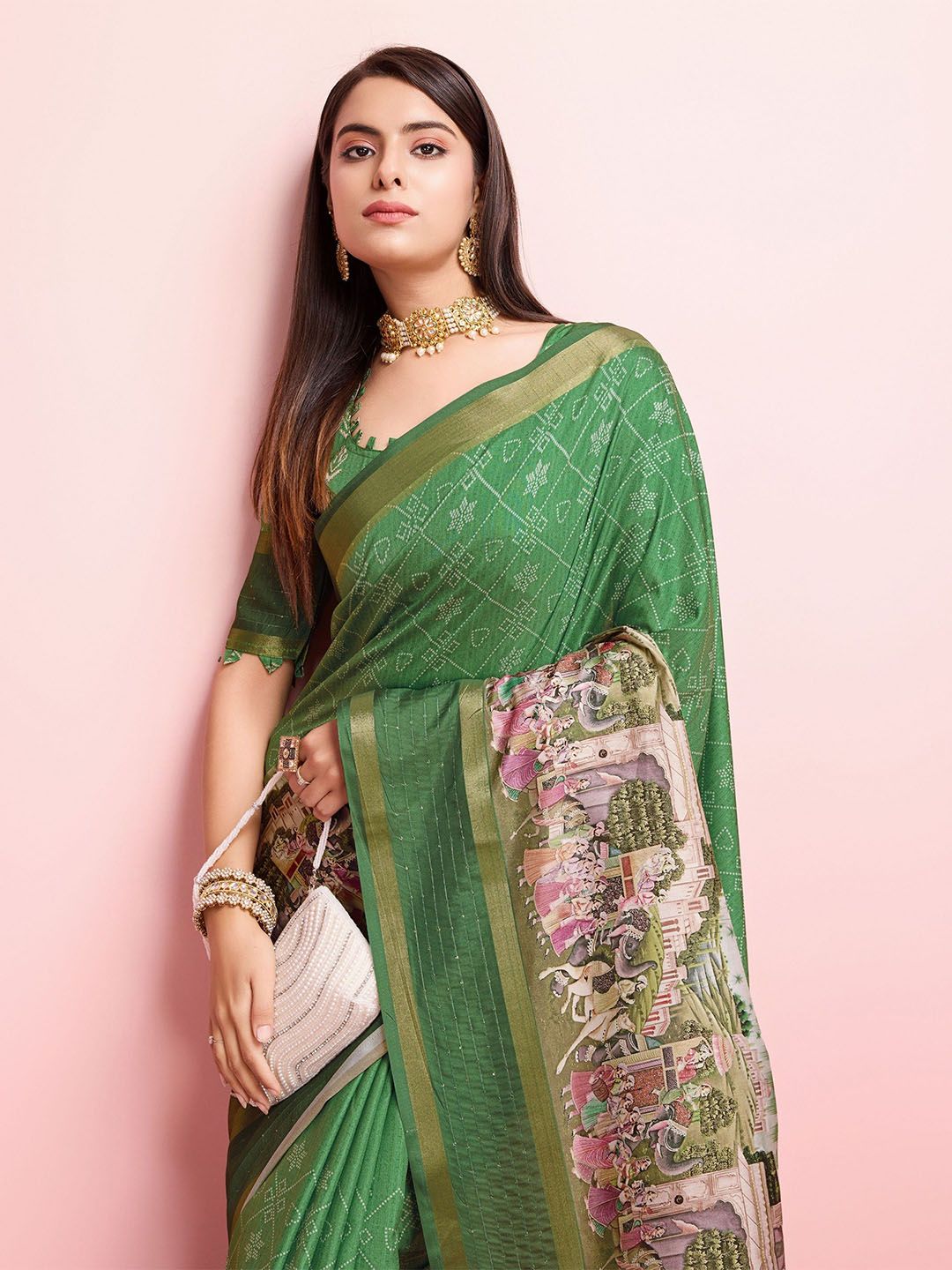TASRIKA Kalamkari Sequinned  Mysore Silk Saree