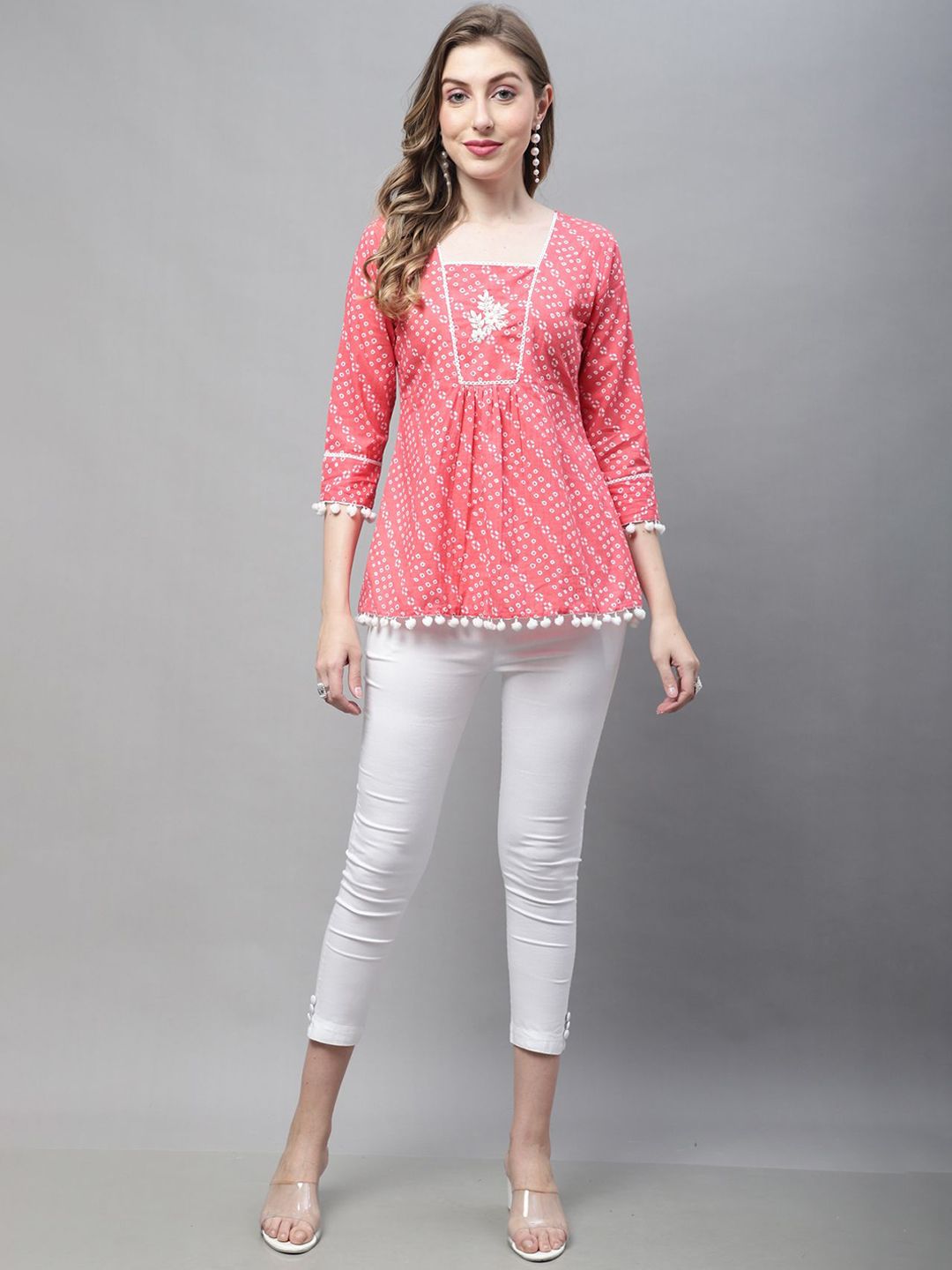 Merira Women Ethnic Motifs Printed Square Neck Cotton Peplum Top