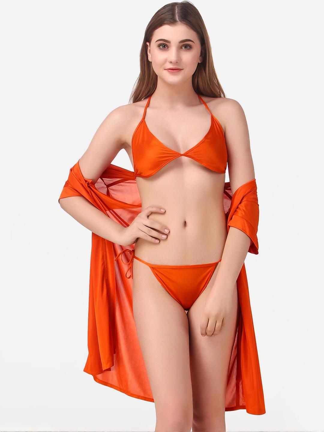 Dreambe Women Orange Satin Baby Dolls