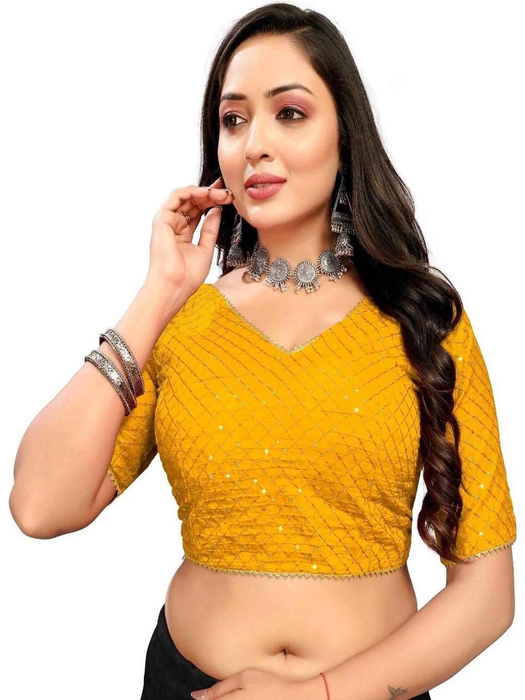 RAGHUVEER CREATION Women Yellow Cotton Saree Blouse