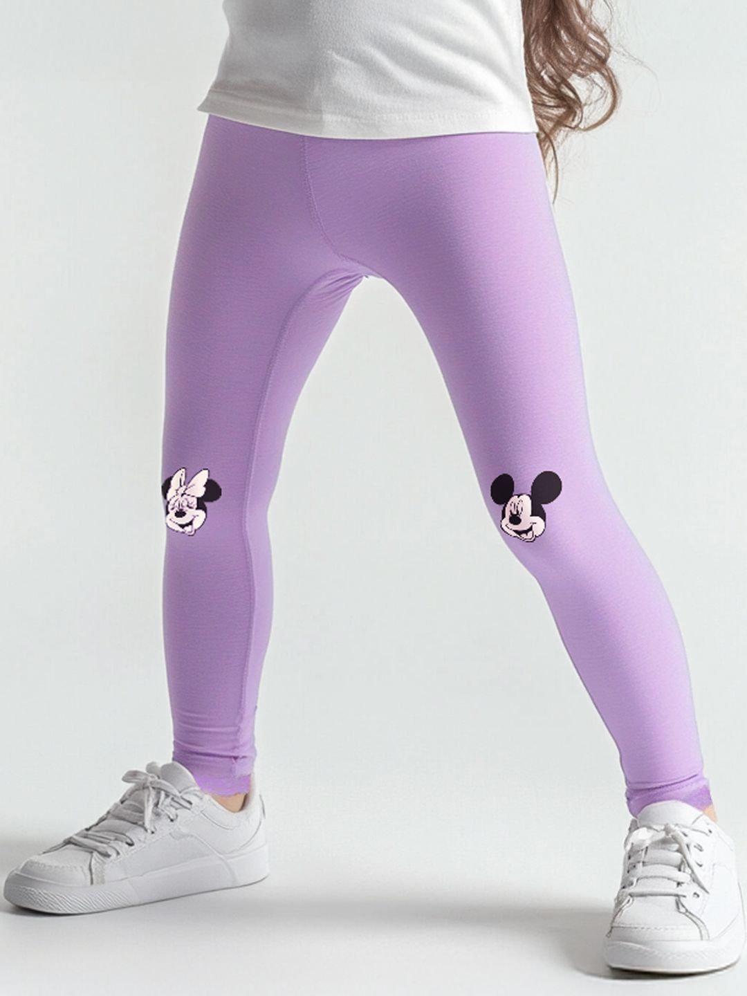 Nauti Nati Girls Graphic Print Leggings Lace At Bottom Hem Disney Print