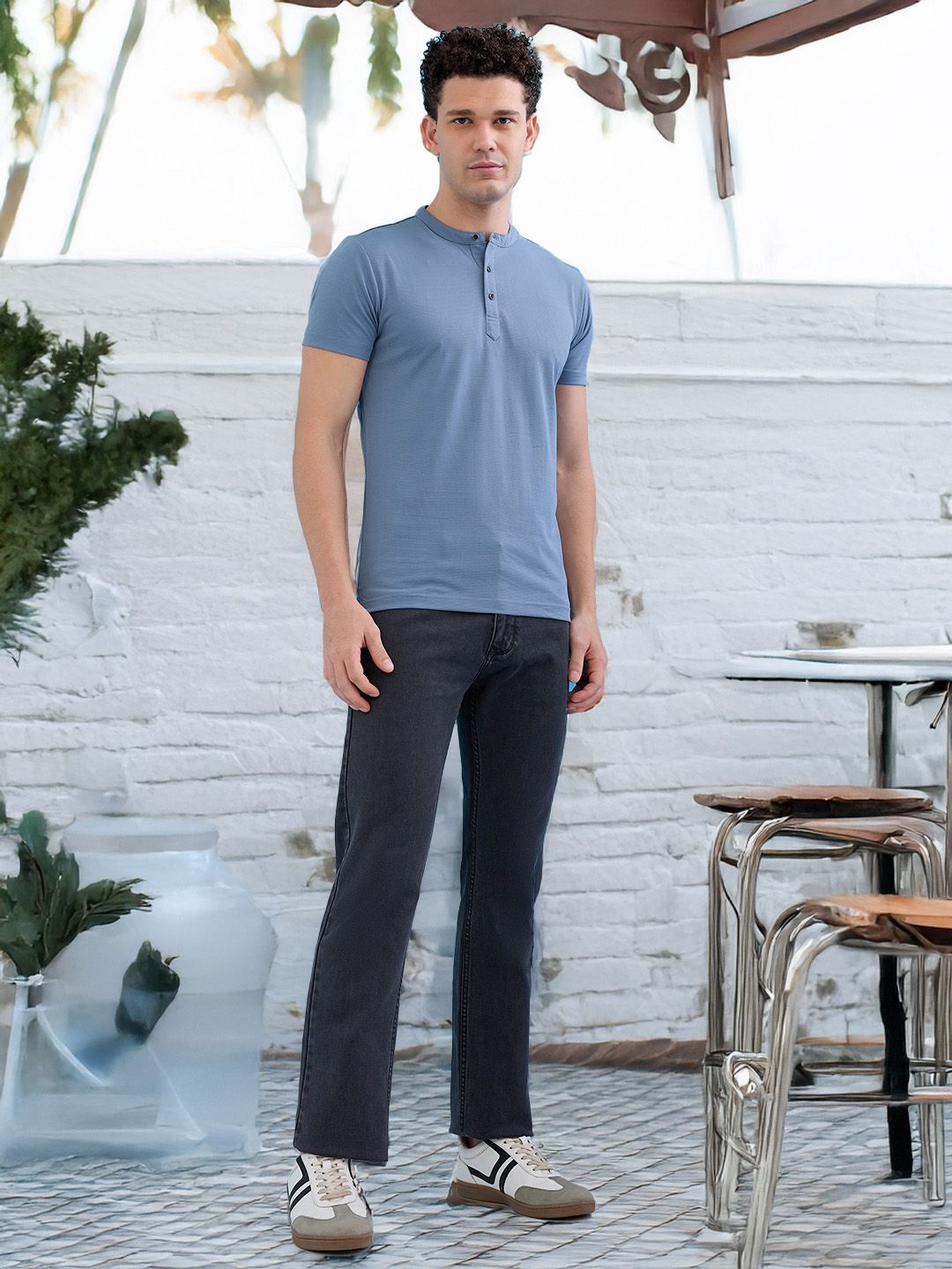 Status Quo Men Henley Neck Pockets T-shirt