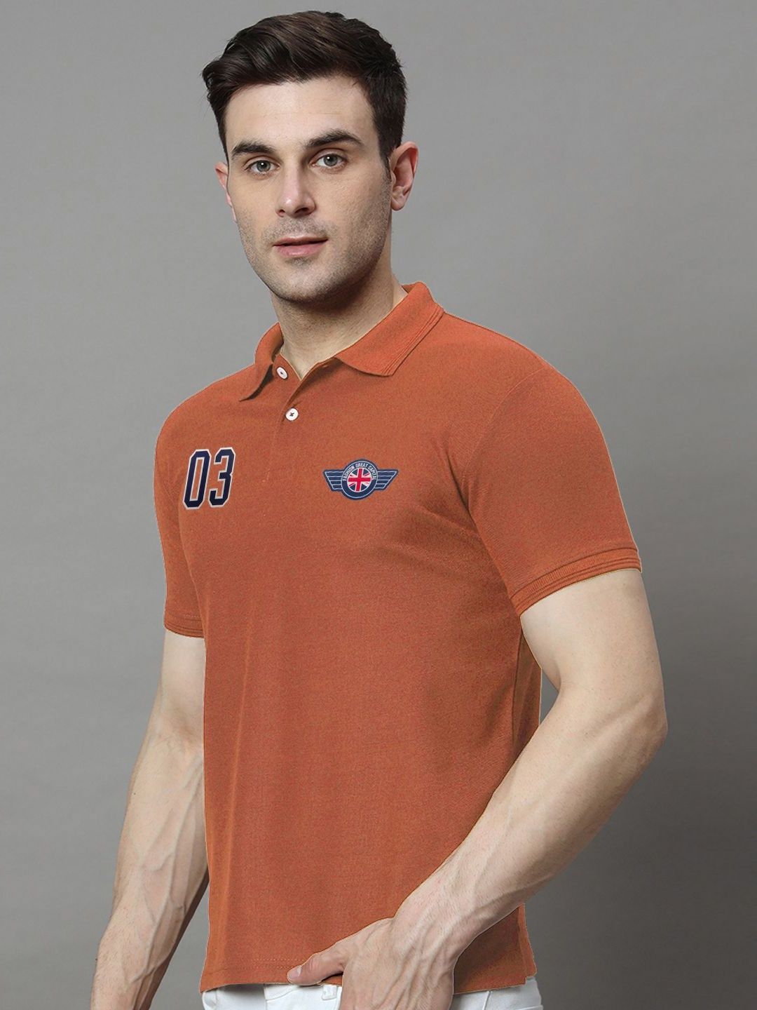 HUSHBUCKS Men Polo Collar Applique T-shirt