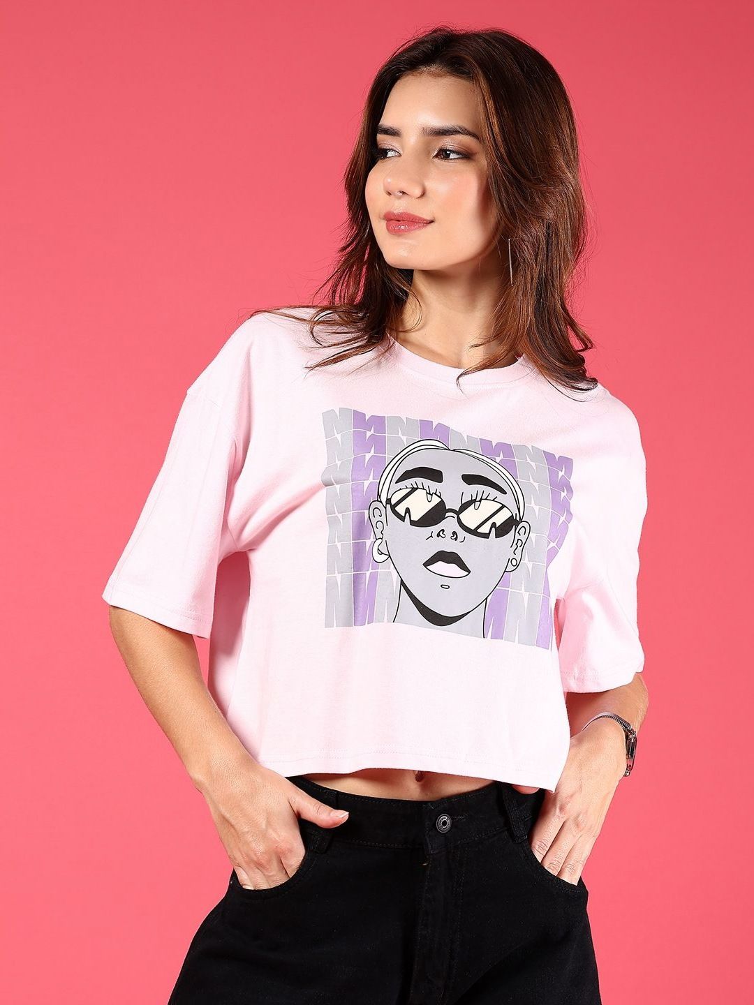 LIMEROAD Women Printed Drop-Shoulder Sleeves T-shirt