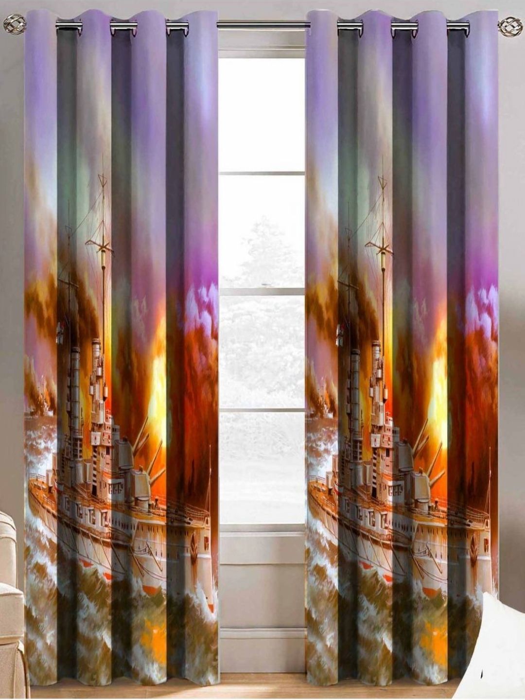 Aura Purple & Orange Set of 2 Long Door Curtain