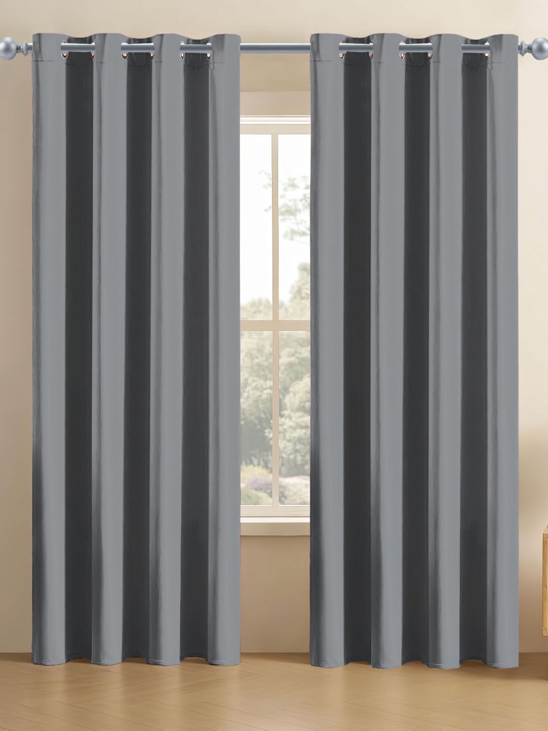 Aura Premium Grey Solid Blackout Window Curtain  Set 2 (5x4) ft