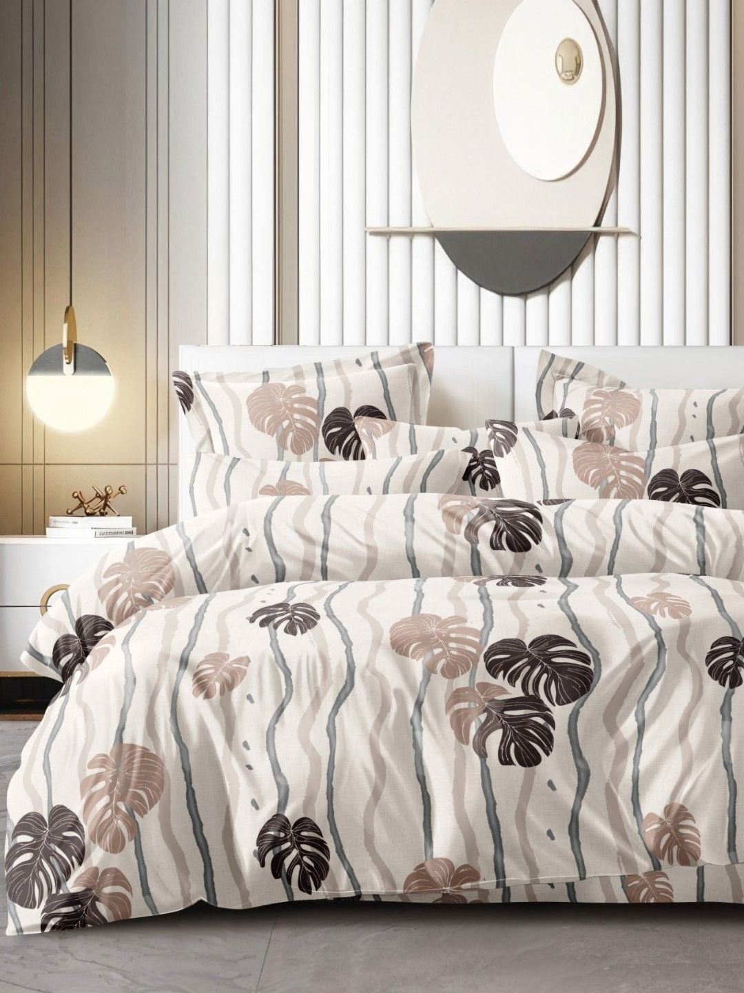 Buy Aura Off White Leaf Cotton Breathable 300 TC King Fine Bedsheet With 2 Pillow Covers 108 X 108 Inches -  - Home for Unisex