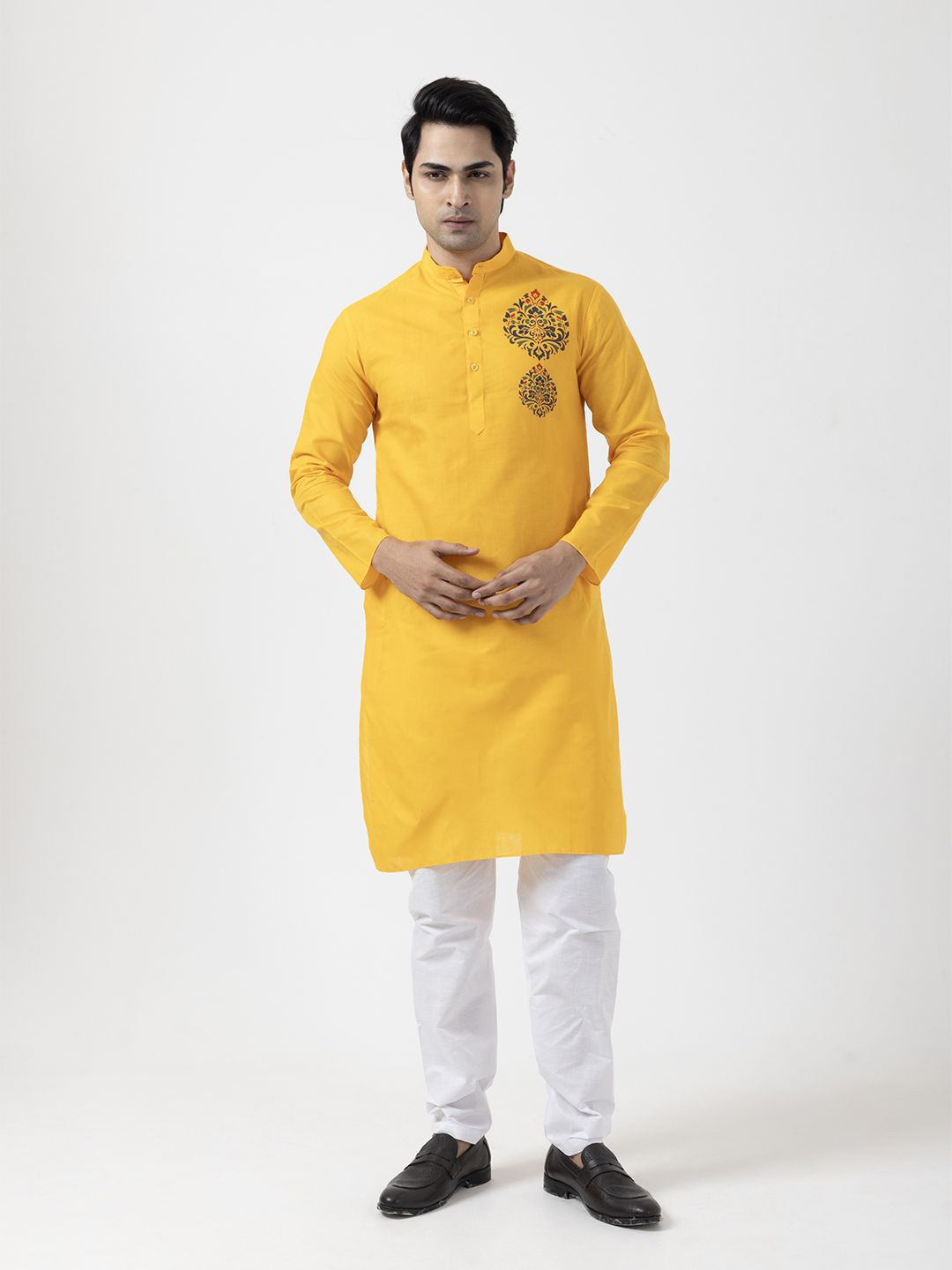 DEVOILER Floral Printed Band Collar Straight Kurta