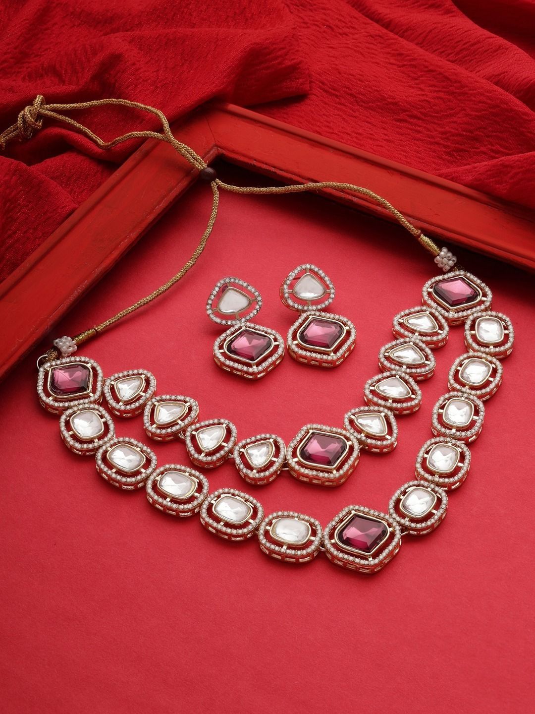 AMI Gold-Plated Stone-Studded Jewellery Set