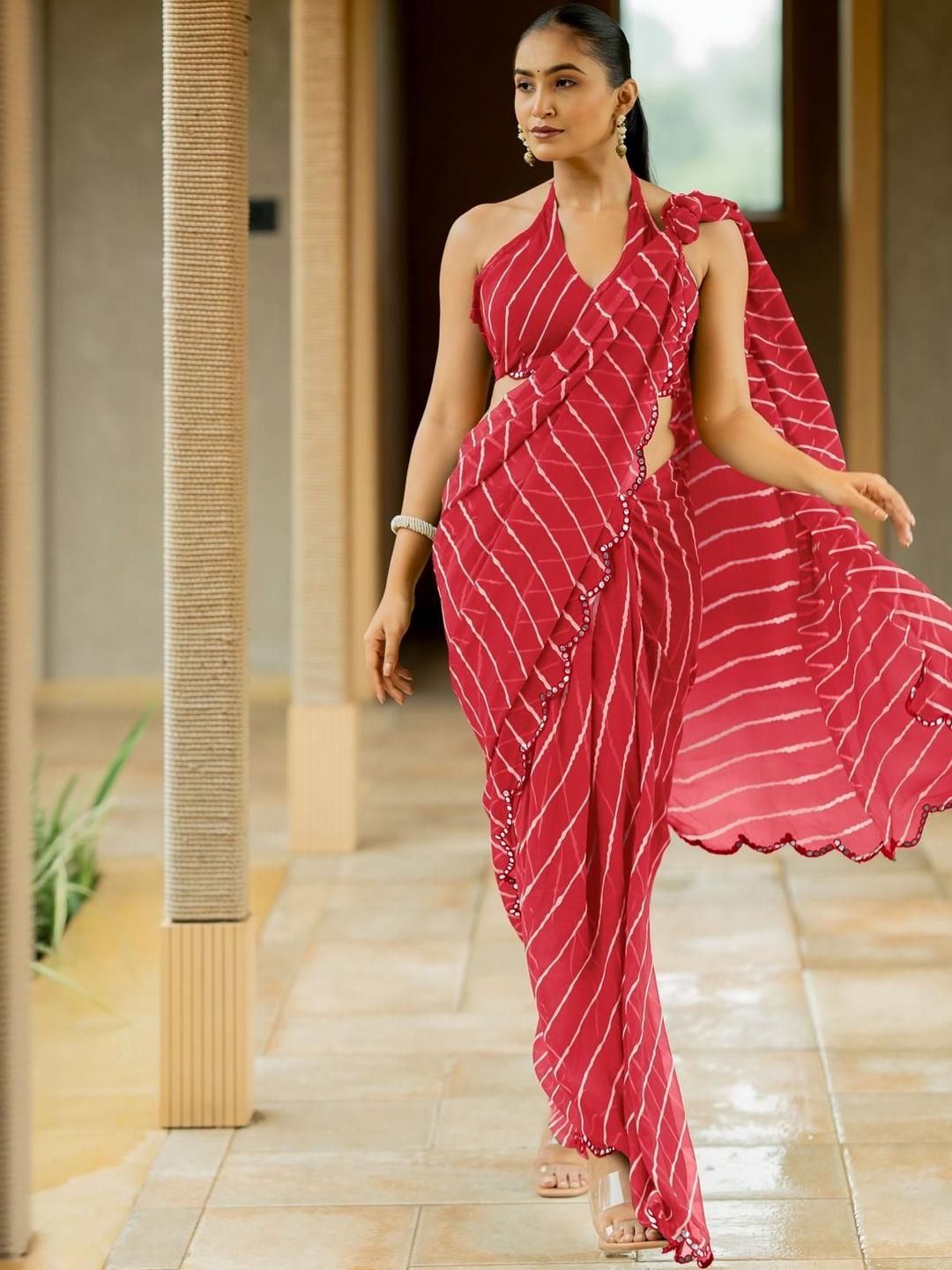 KALINI Red Poly Georgette Sarees