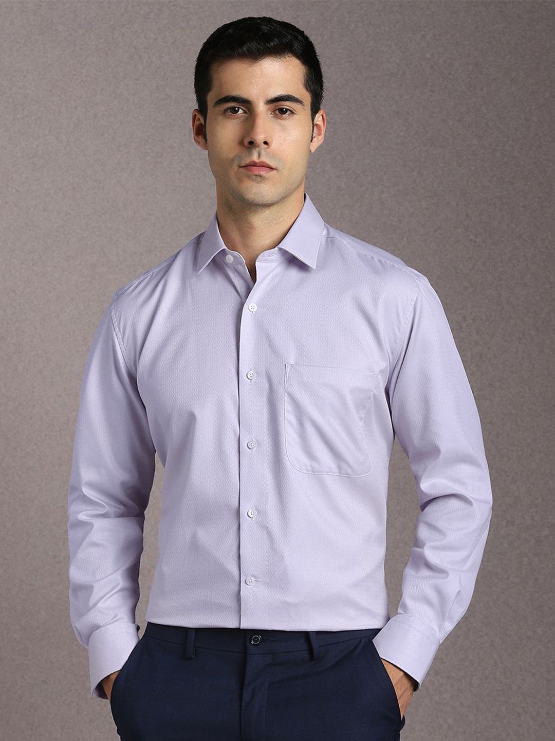 Luxure by Louis Philippe Men Textured Spread Collar Cotton Formal Shirt