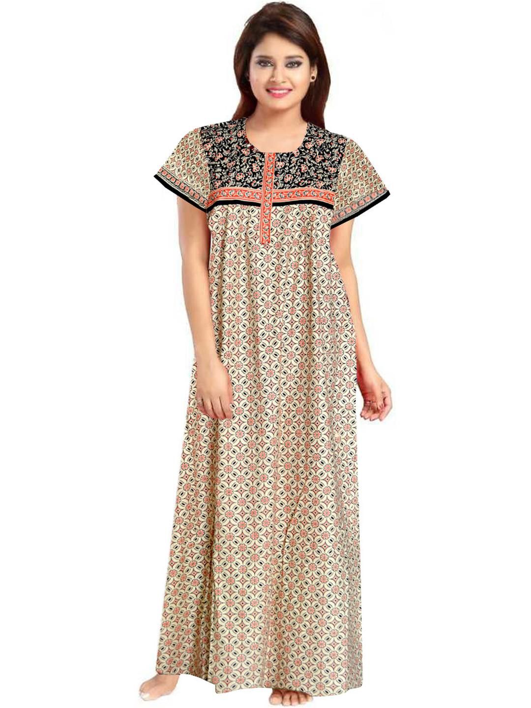 Pure Cotton Printed Nighty Nightrdess Maxi Gown For Women