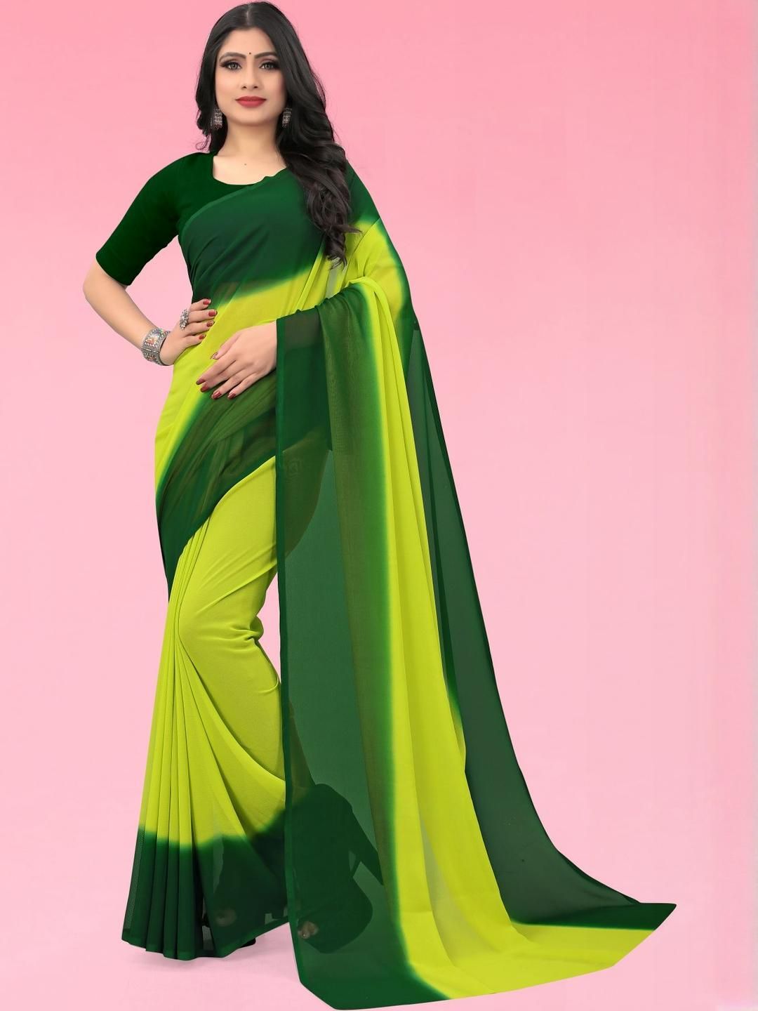 Moda Rapido Green Poly Georgette Sarees