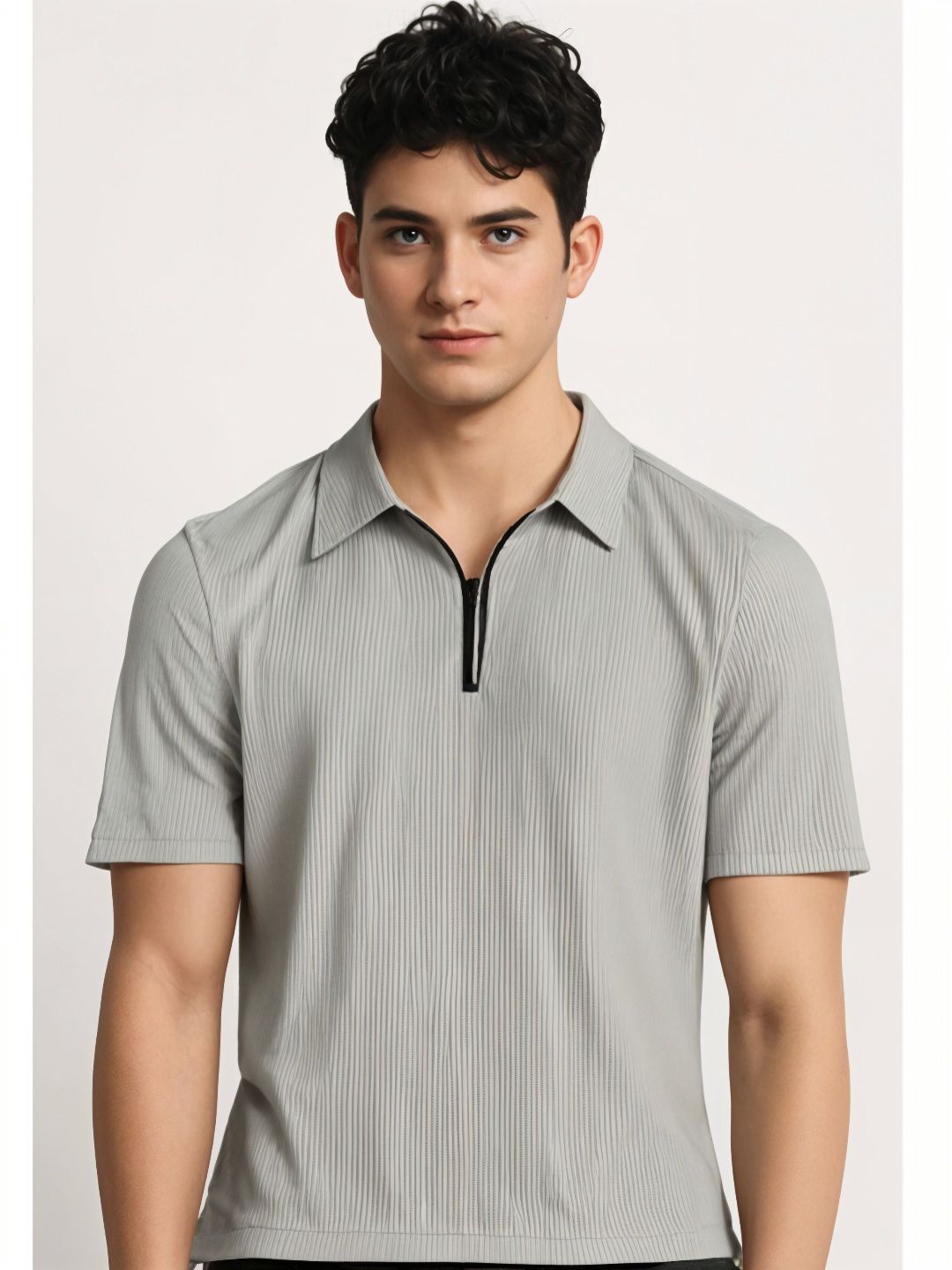 MACK JONNEY Ribbed Polo Collar Cotton Regular Fit T-shirt