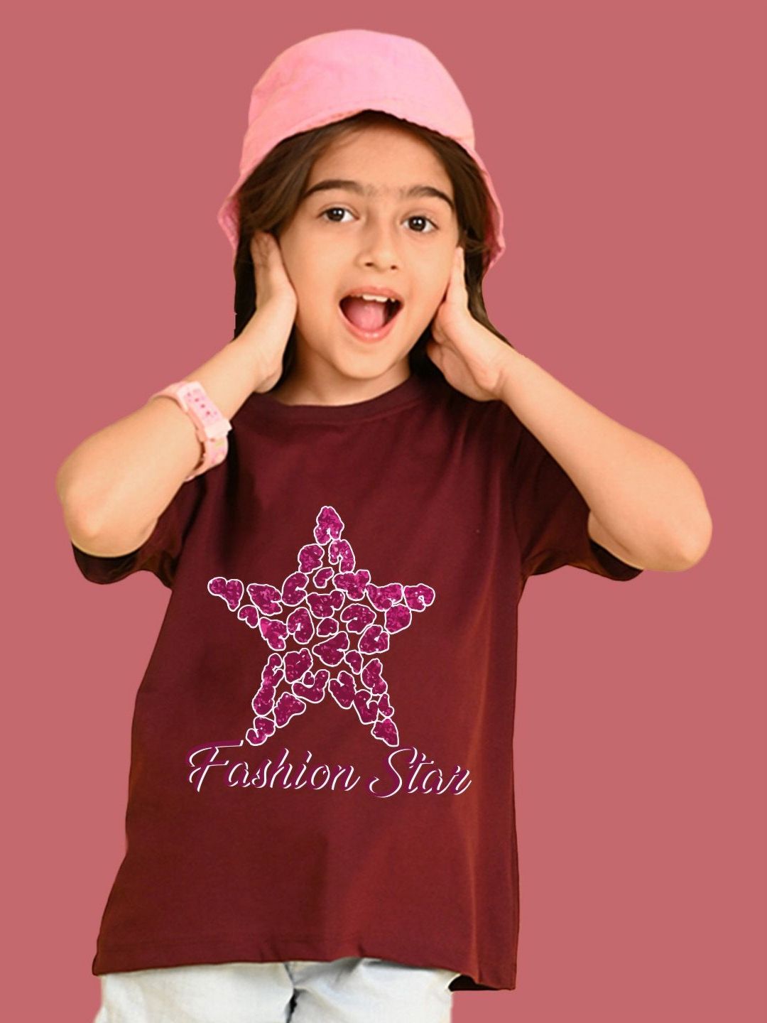 NUSYL Girls Graphic Printed Round Neck Cotton Oversized T-shirt