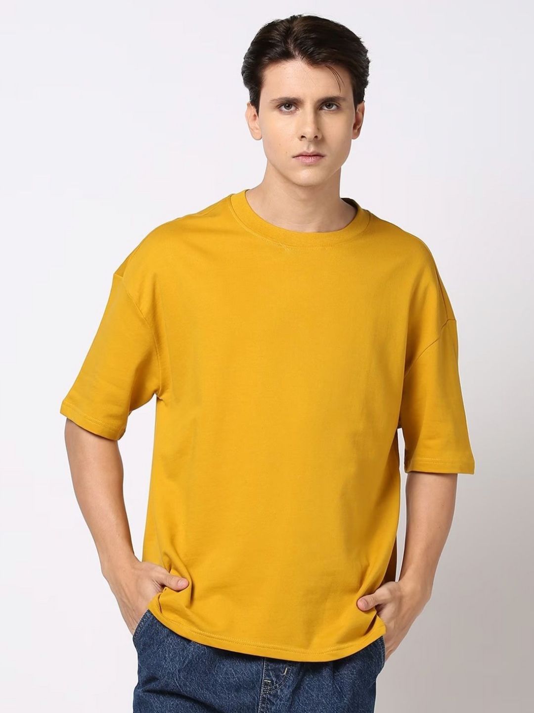 FARROWX Pure Cotton Solid Men Oversized T-shirt
