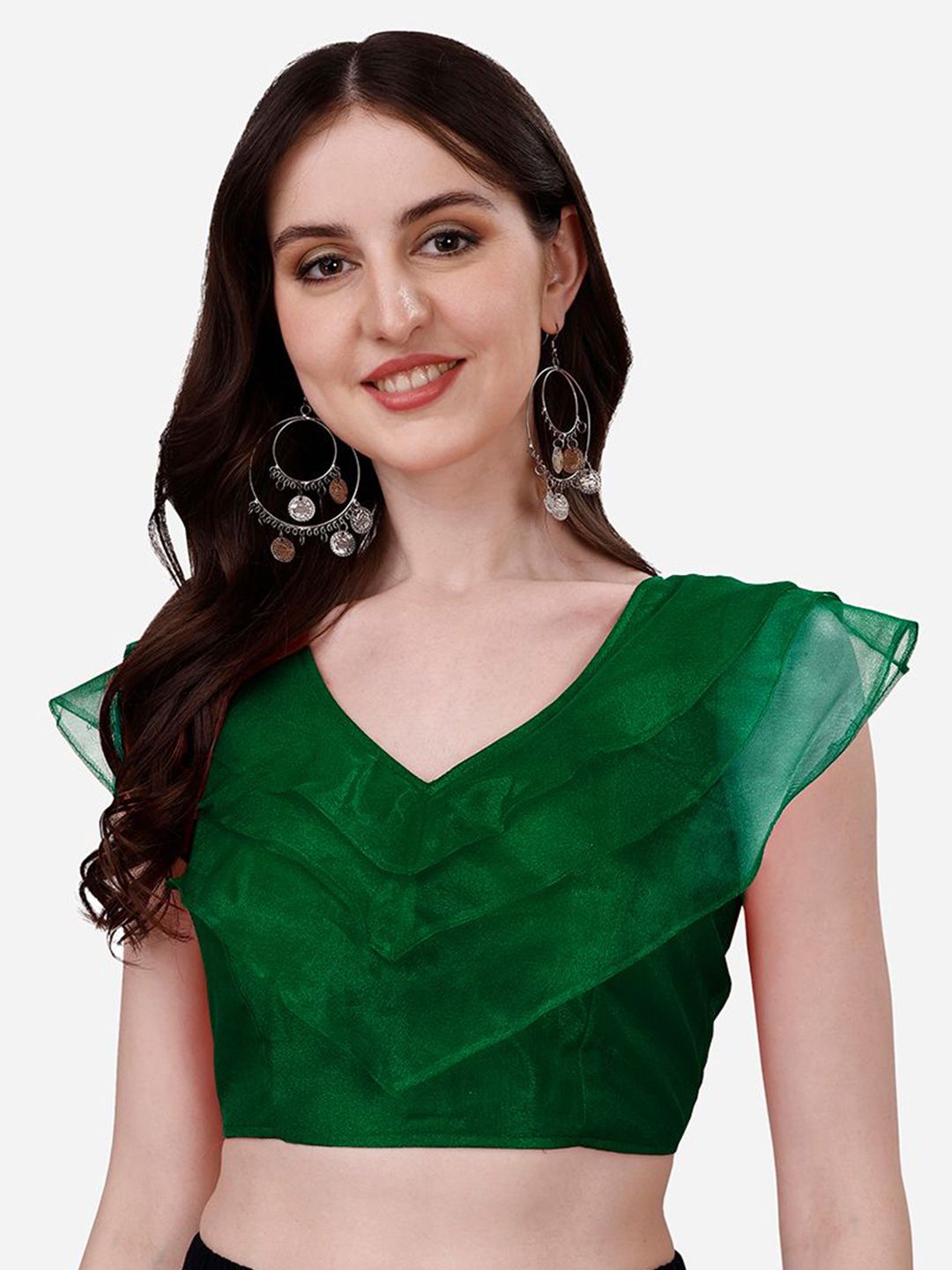 HERE&NOW Orgenza Ruffle Sleeve Frill Readymade Saree Blouse