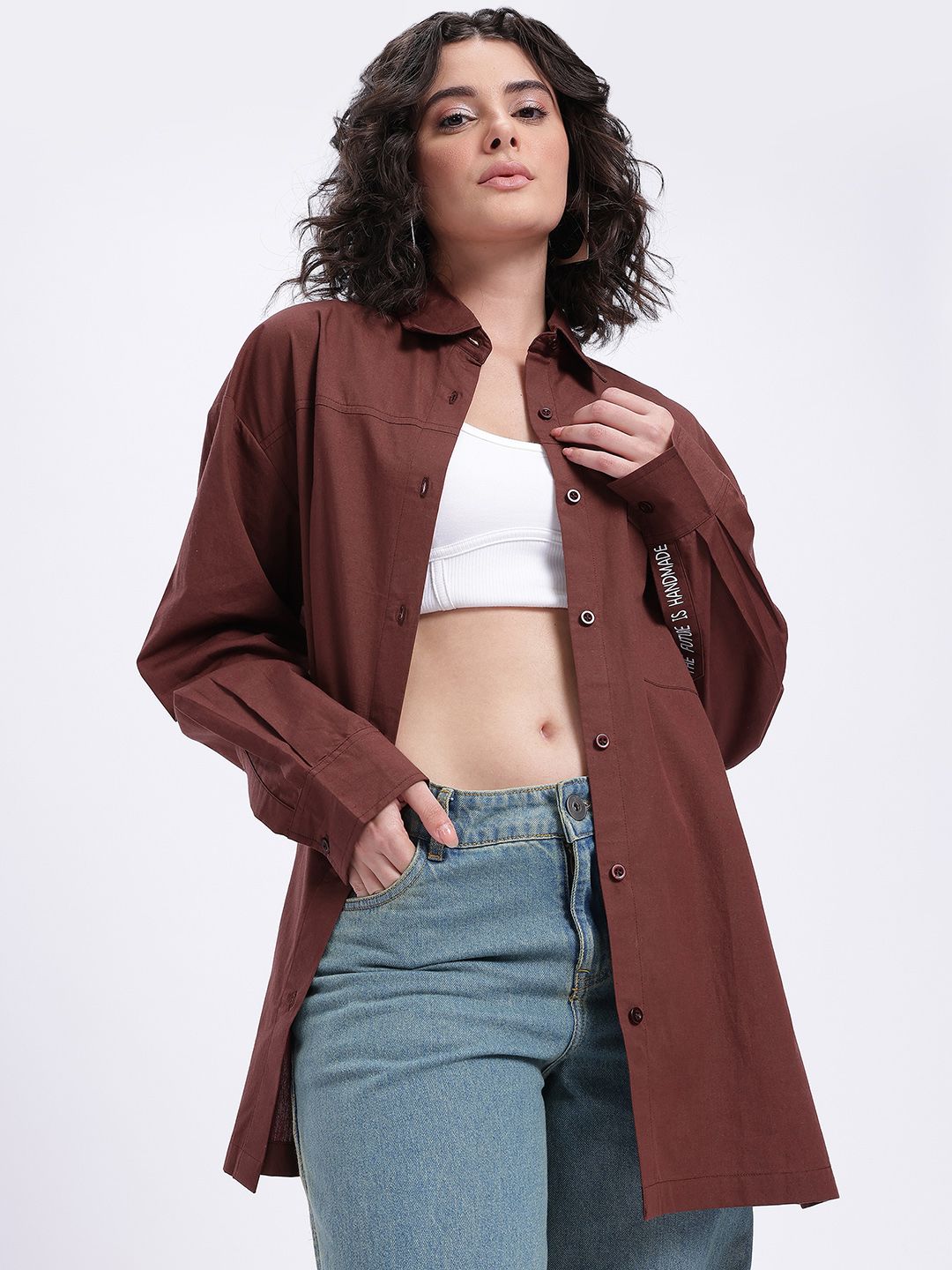glitchez Printed Sleeve Oversized Longline Shirt