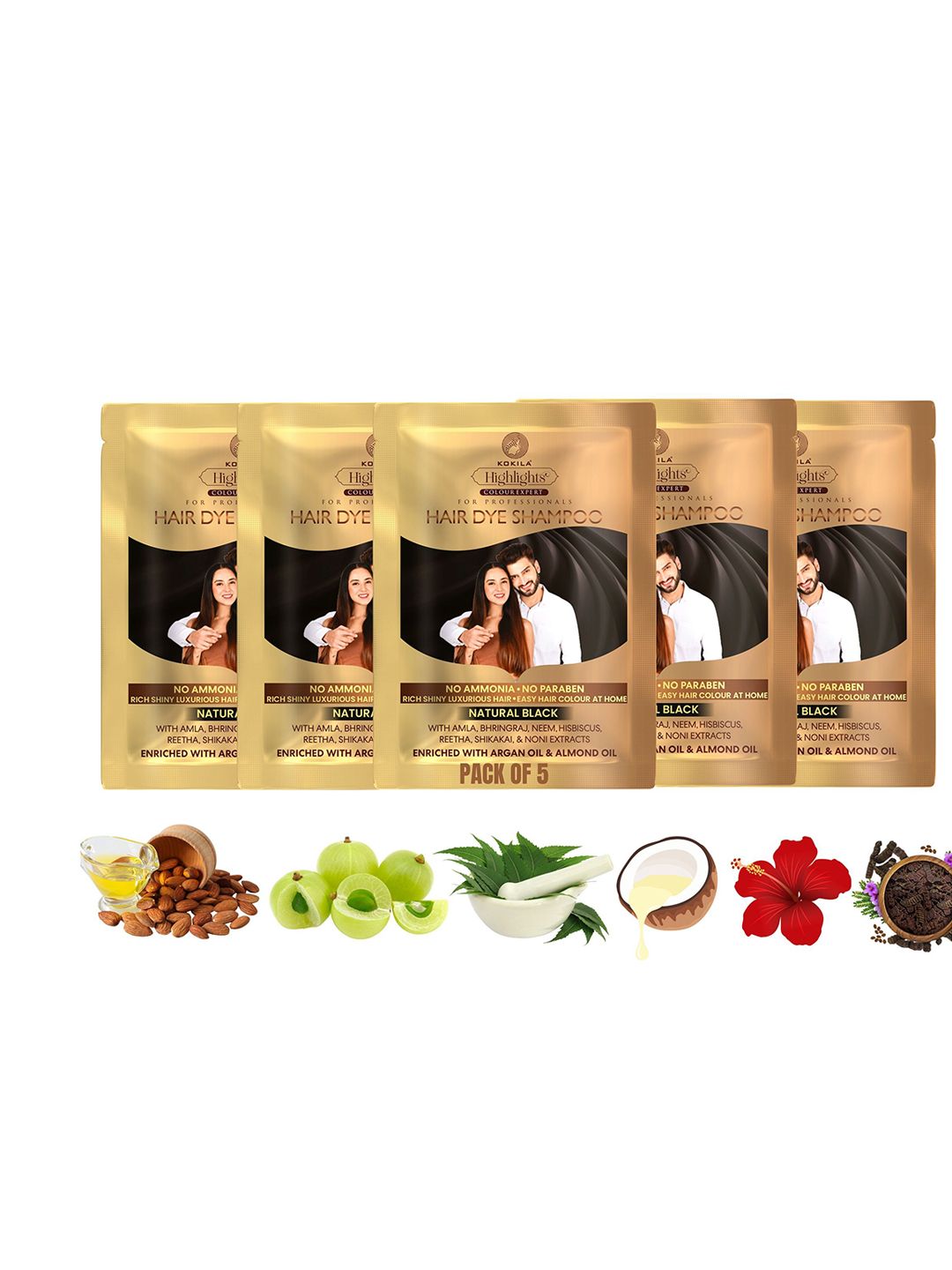 KOKILA Set Of 5 Hair Color Shampoo Sachet- 25 ml Each- Black