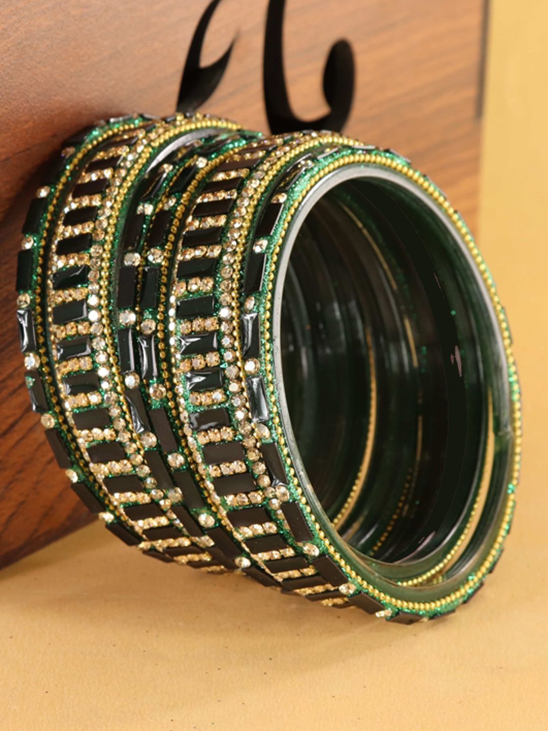 Buy ZULKA Set Of 6 Zircon Diamonds Studded & Beaded GlassBangles -  - Accessories for Women