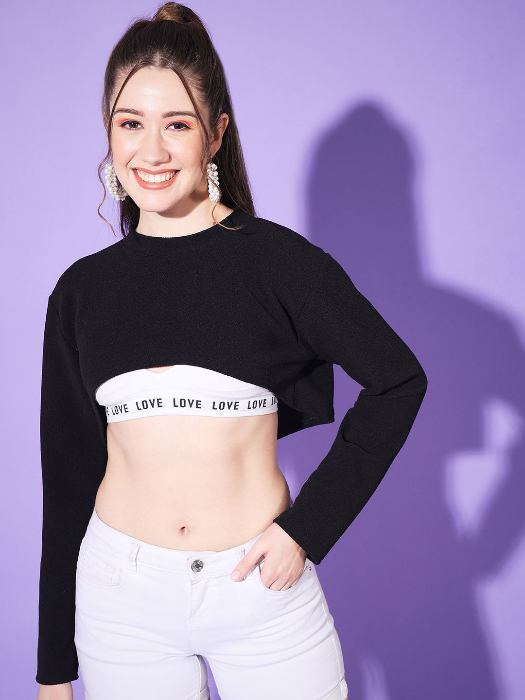 IQOA Solid Round Neck Boxy Crop Top