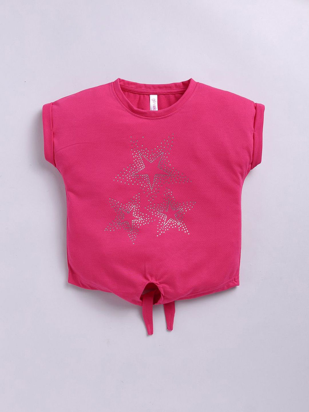 giniekids Girls Embellished Cap Sleeves Cotton Crop Top