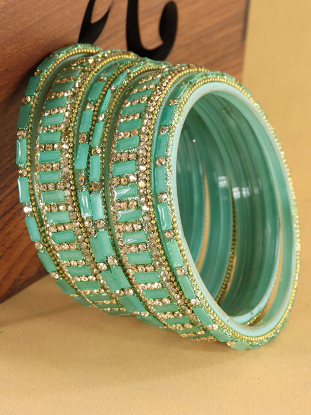 Buy ZULKA Set Of 6 Zircon Diamonds Studded & Beaded GlassBangles -  - Accessories for Women