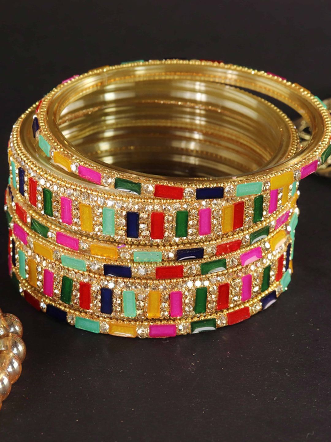 Buy ZULKA Set Of 6 Zircon Diamonds Studded & Beaded GlassBangles -  - Accessories for Women