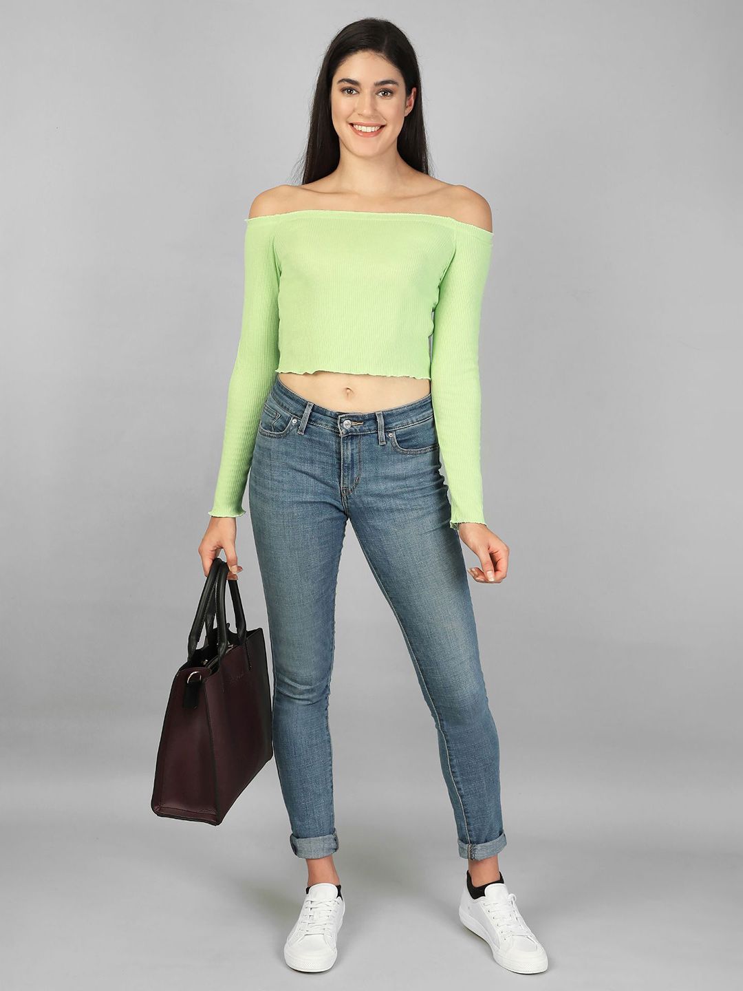 Label nyc apparel Off-Shoulder Bardot Crop Top