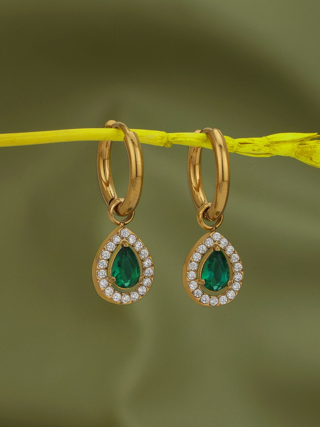 Carlton London 18kt Gold Plated Stainless Steel CZ Tear Drop Hoop Earring