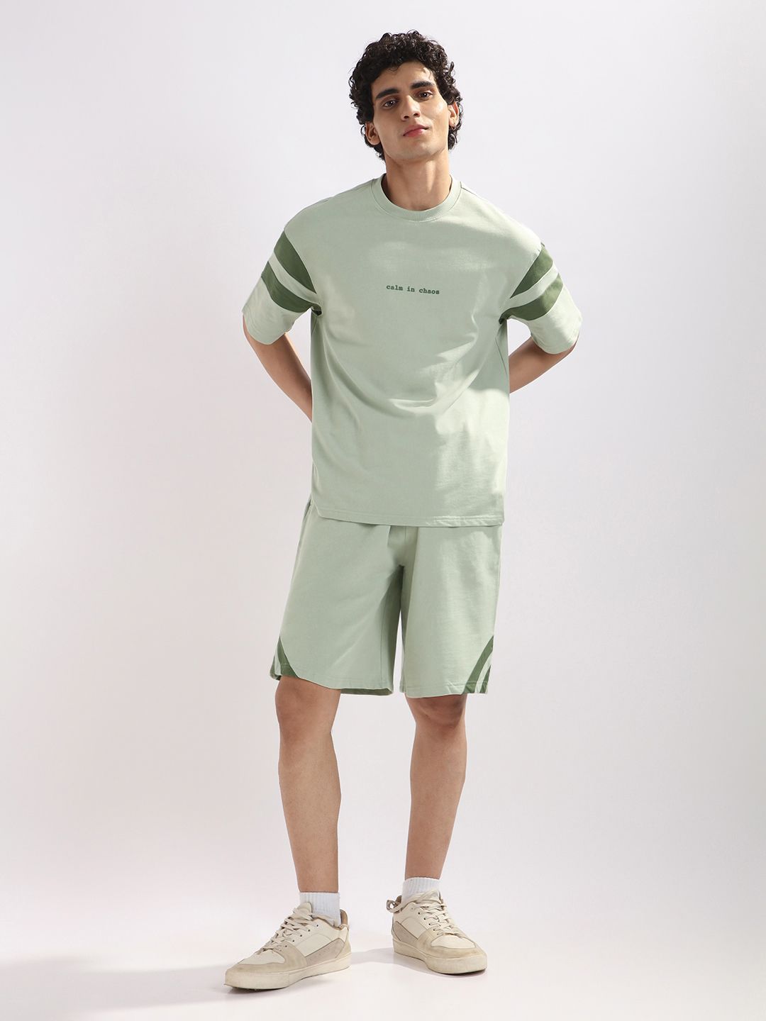 Buy NOBERO Men Oversized Striped Calm In Chaos T Shirt & Shorts Co Ords Set -  - Apparel for Men