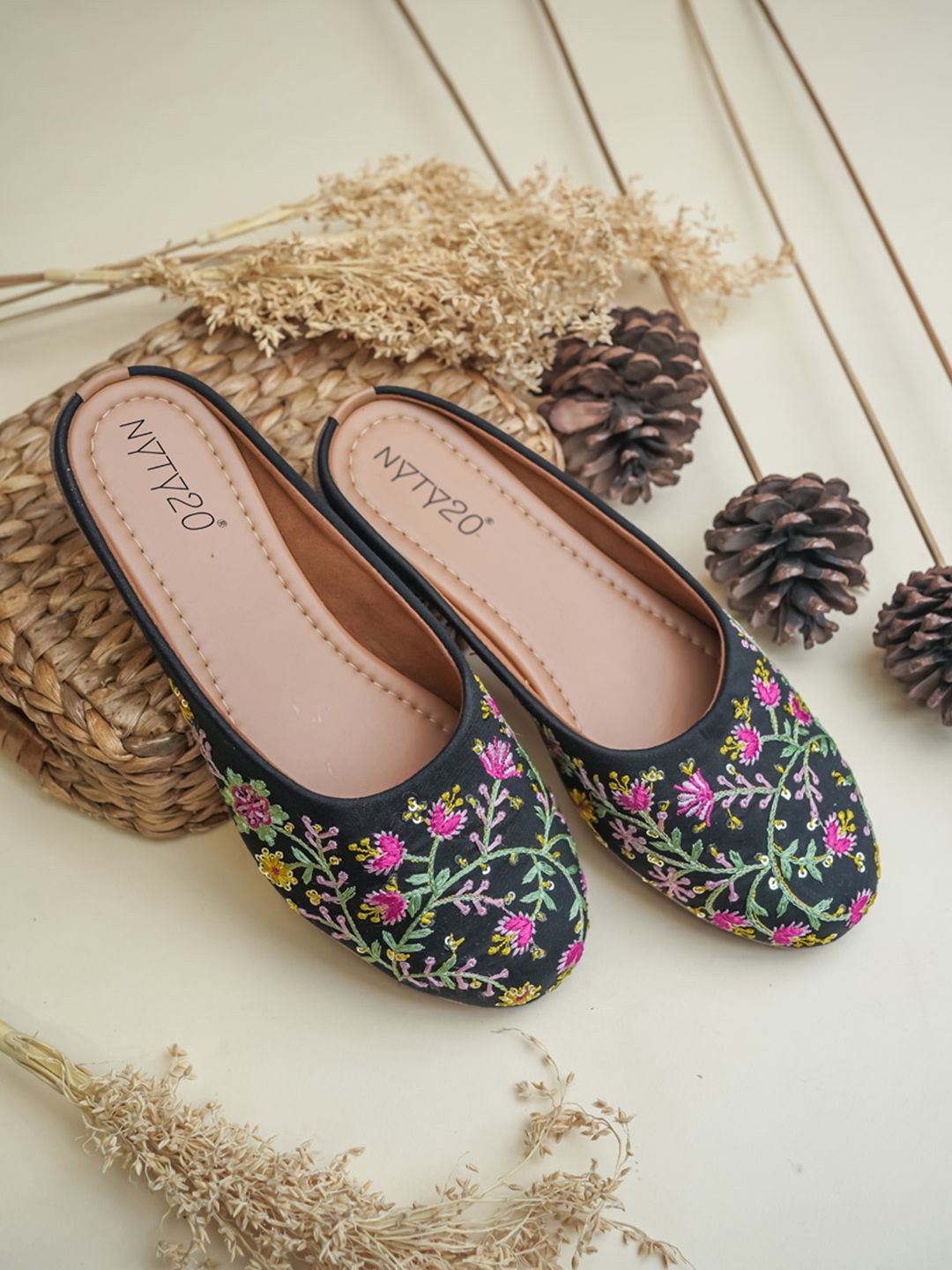 NYTY20 Women Embellished Mules Flats