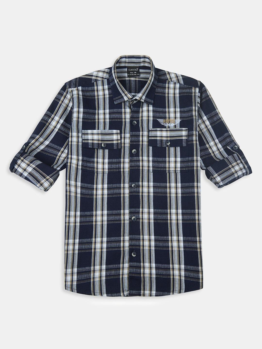 CAVIO Boys Comfort Relaxed Fit Tartan Checked Opaque Roll-Up Sleeves Cotton Casual Shirt