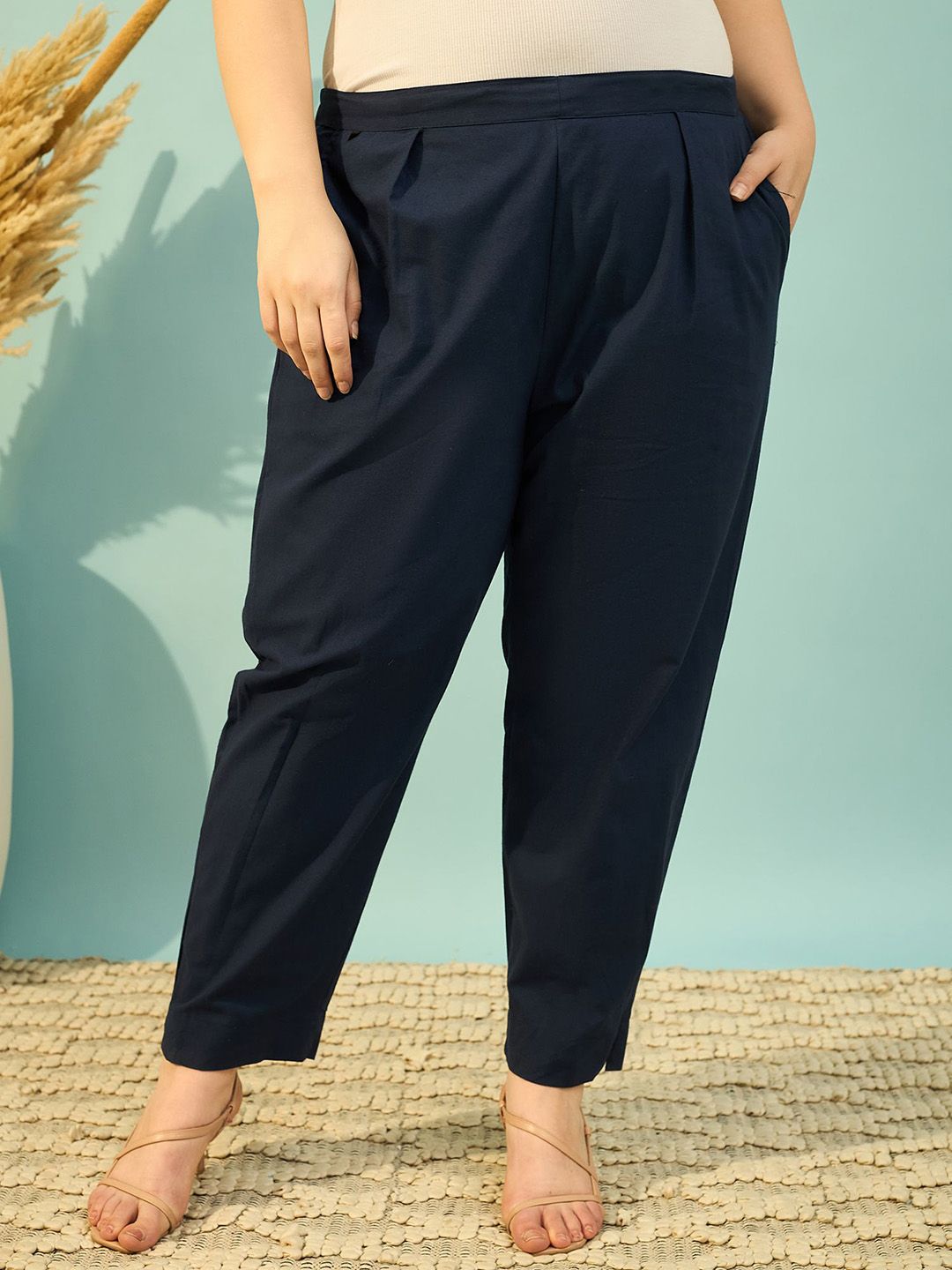 Moda Rapido Women Pure Cotton Pleated Trousers