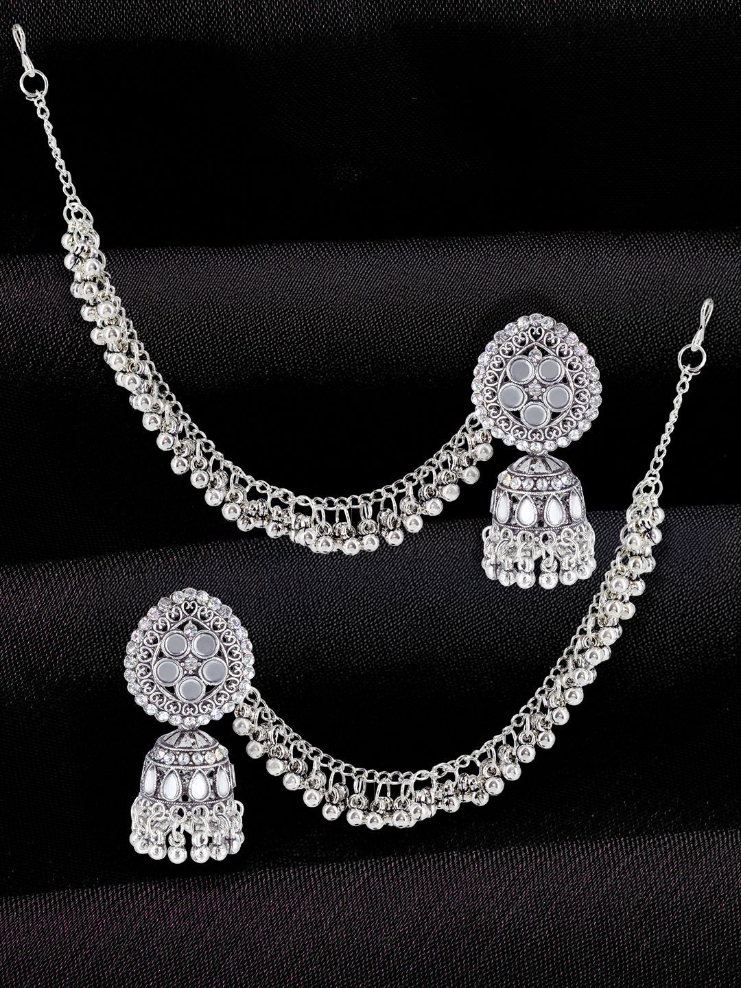 Buy PRIVIU Silver Plated Artificial Beaded Dome Shaped Oxidised Jhumkas -  - Accessories for Women