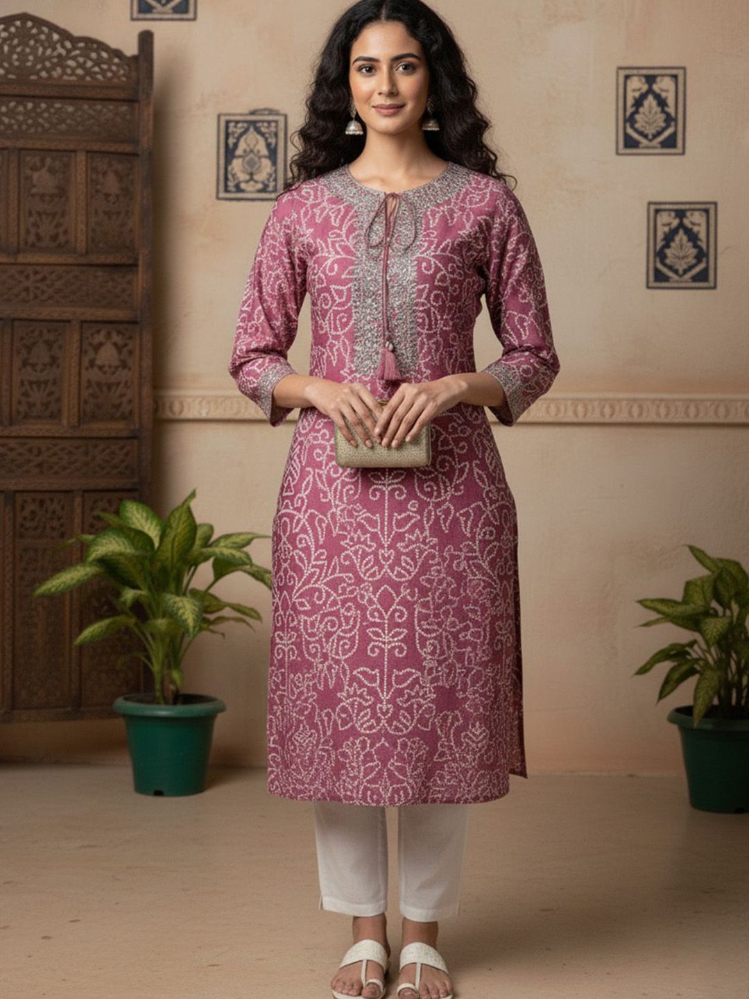 AADVIKA Women Bandhani Embroidered Gotta Patti Pastels Kurta
