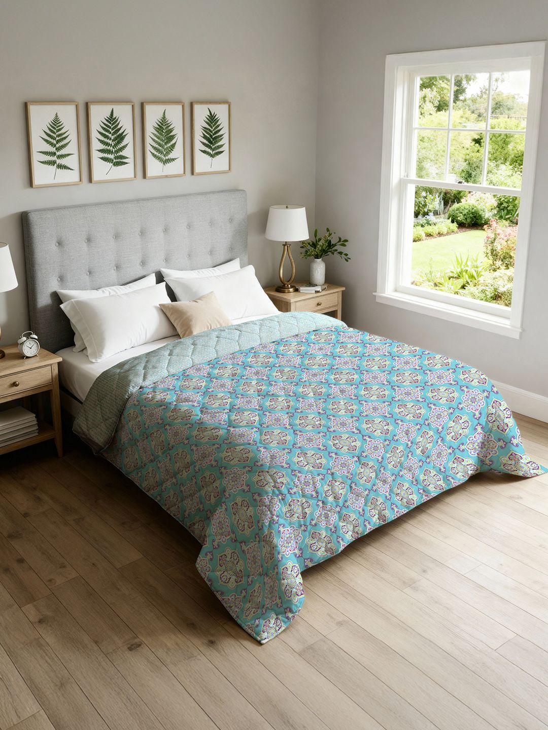 URBAN SPACE Jodhpur Blue Geometric Printed Microfiber AC Room 300 GSM Single Bed Blanket