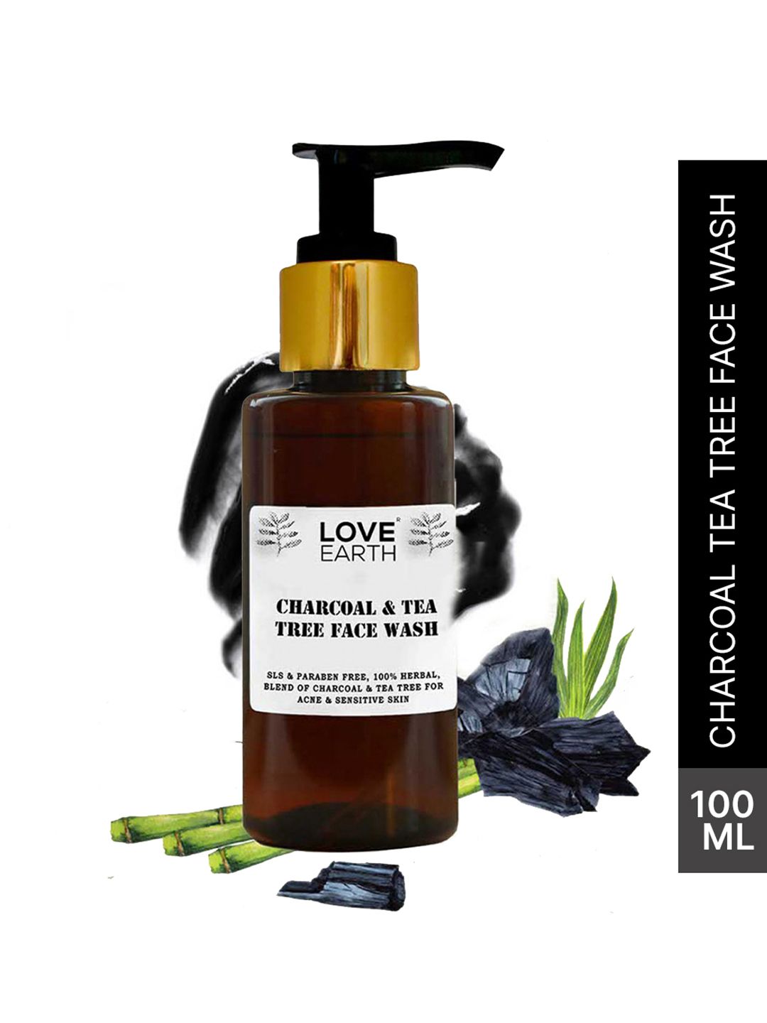 LOVE EARTH Charcoal Tea Tree Face Wash for Acne & Sensitive Skin - 100ml