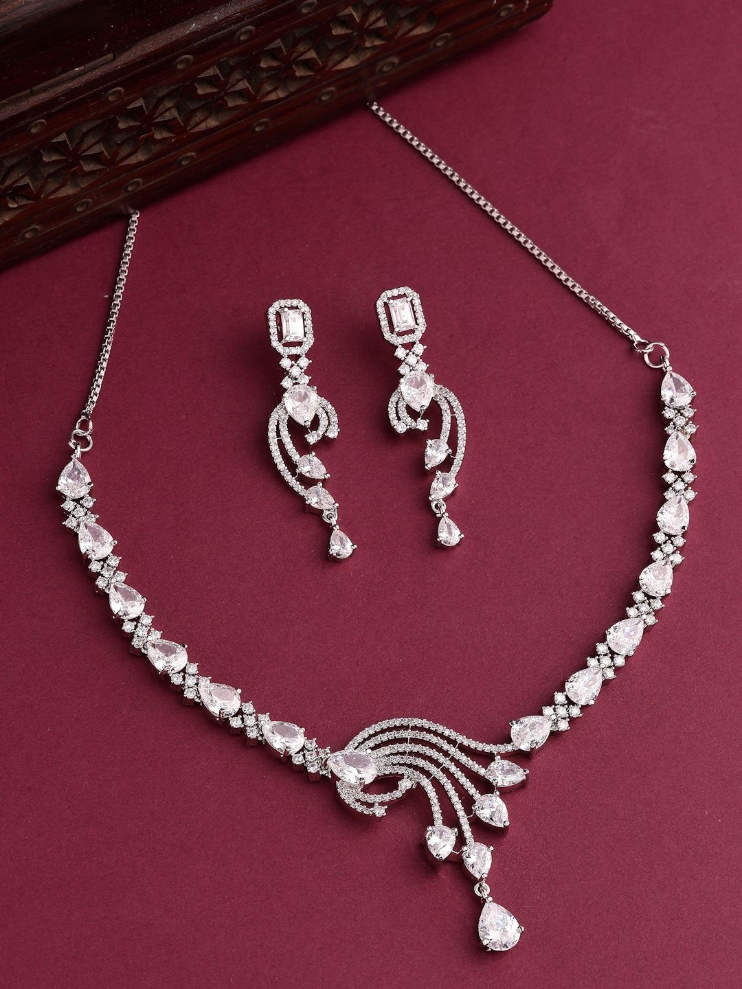 Buy ZENEME Rhodium Plated American Diamond Studded Jewellery Set -  - Accessories for Women