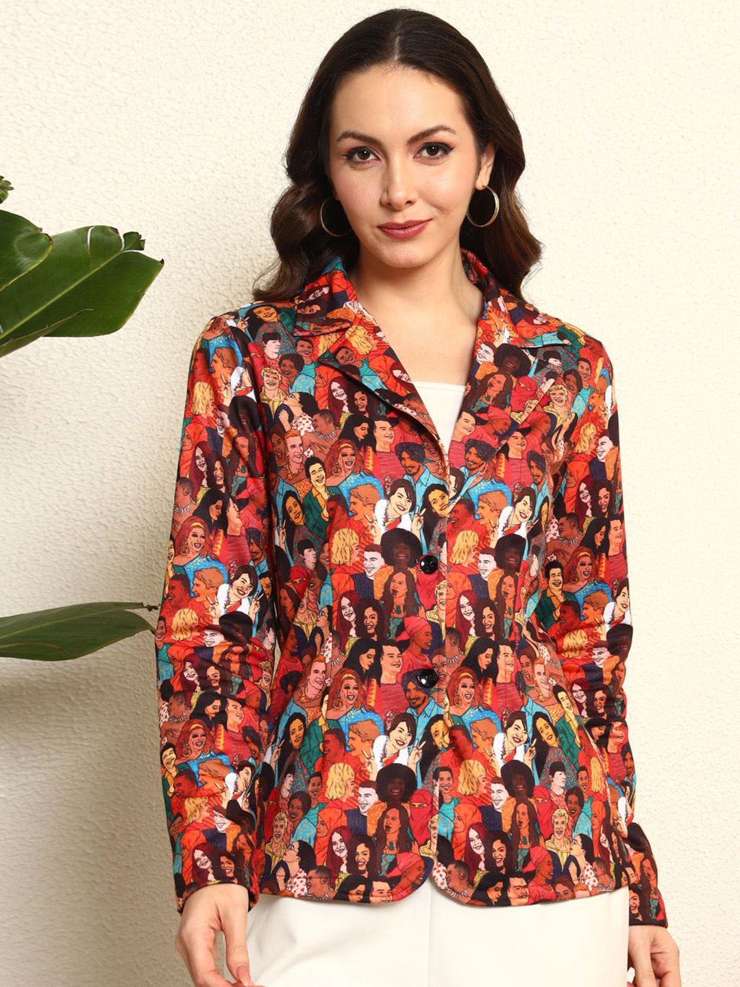 TANDUL Printed Notched Lapel Single-Breasted Blazers