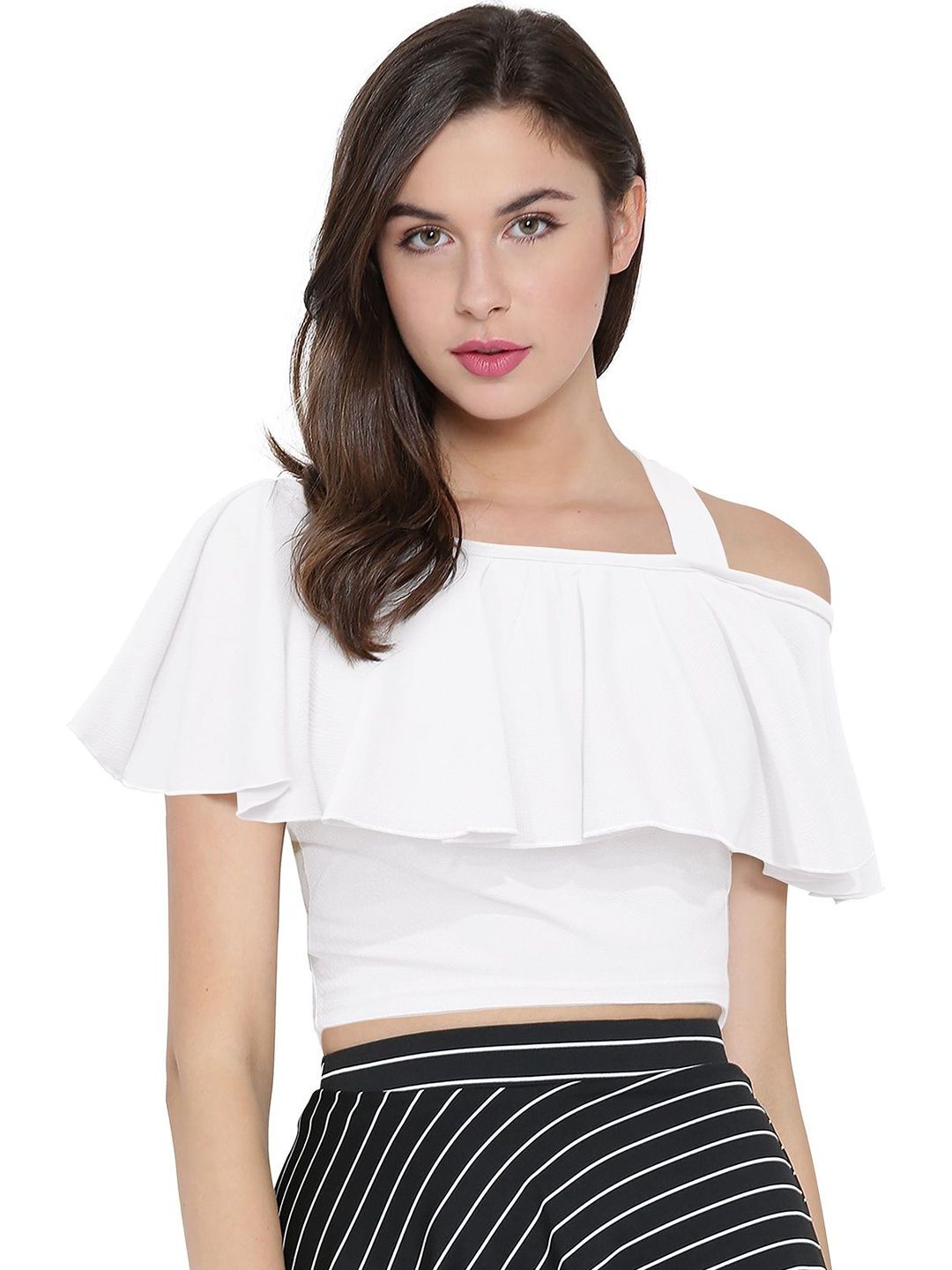 Off-Shoulder Flutter Sleeve Ruffles Crop Top