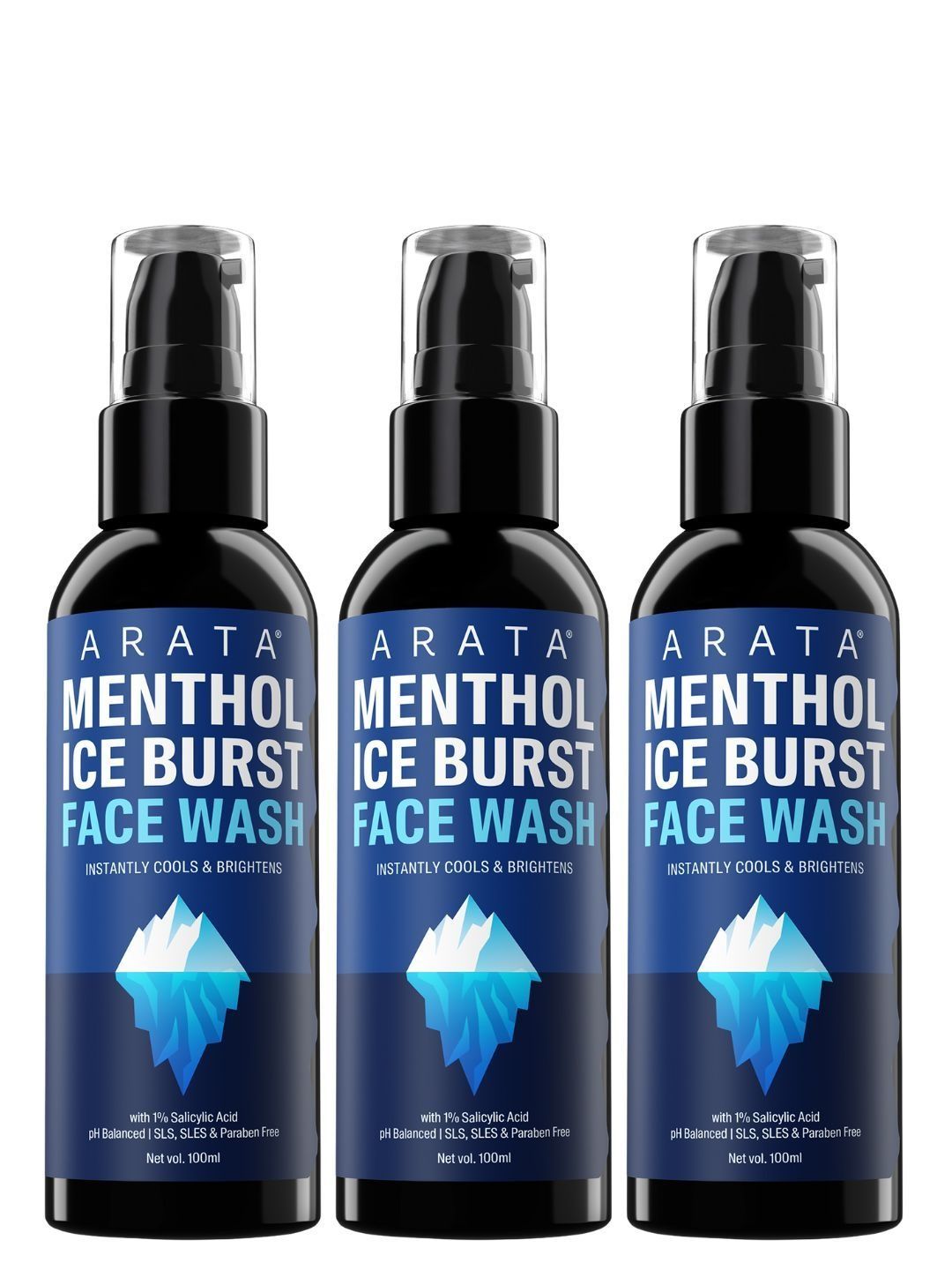 ARATA Set Of 3 Menthol Ice Burst Face Wash - 100 ml Each