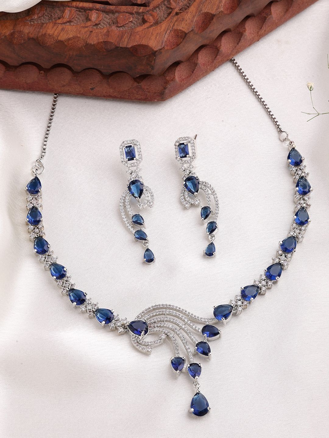Buy ZENEME Rhodium Plated American Diamond Studded Jewellery Set -  - Accessories for Women