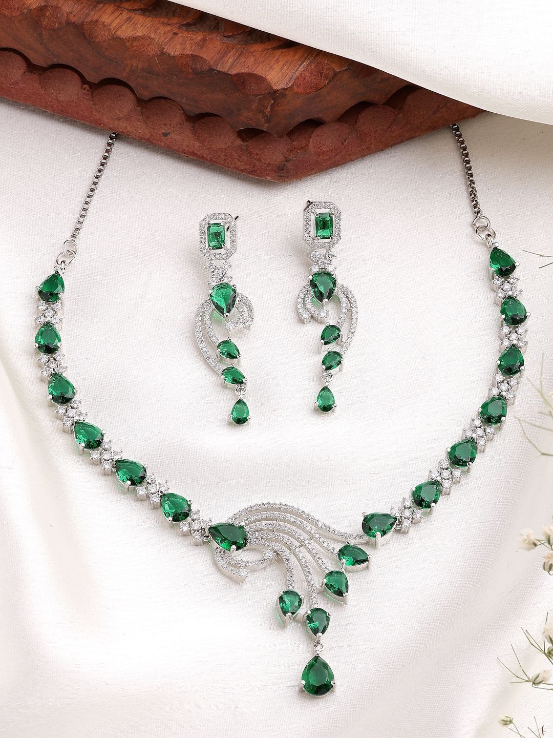 Buy ZENEME Rhodium Plated American Diamond Studded Jewellery Set -  - Accessories for Women