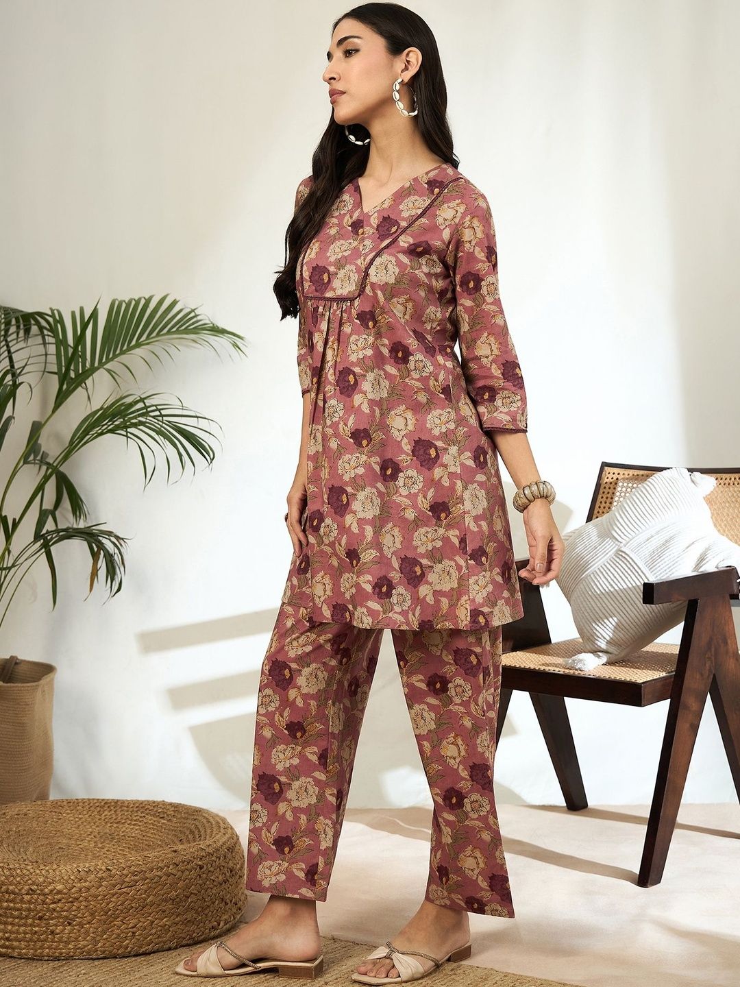 HERE&NOW Printed V-Neck Tunic & Trousers Co-Ords