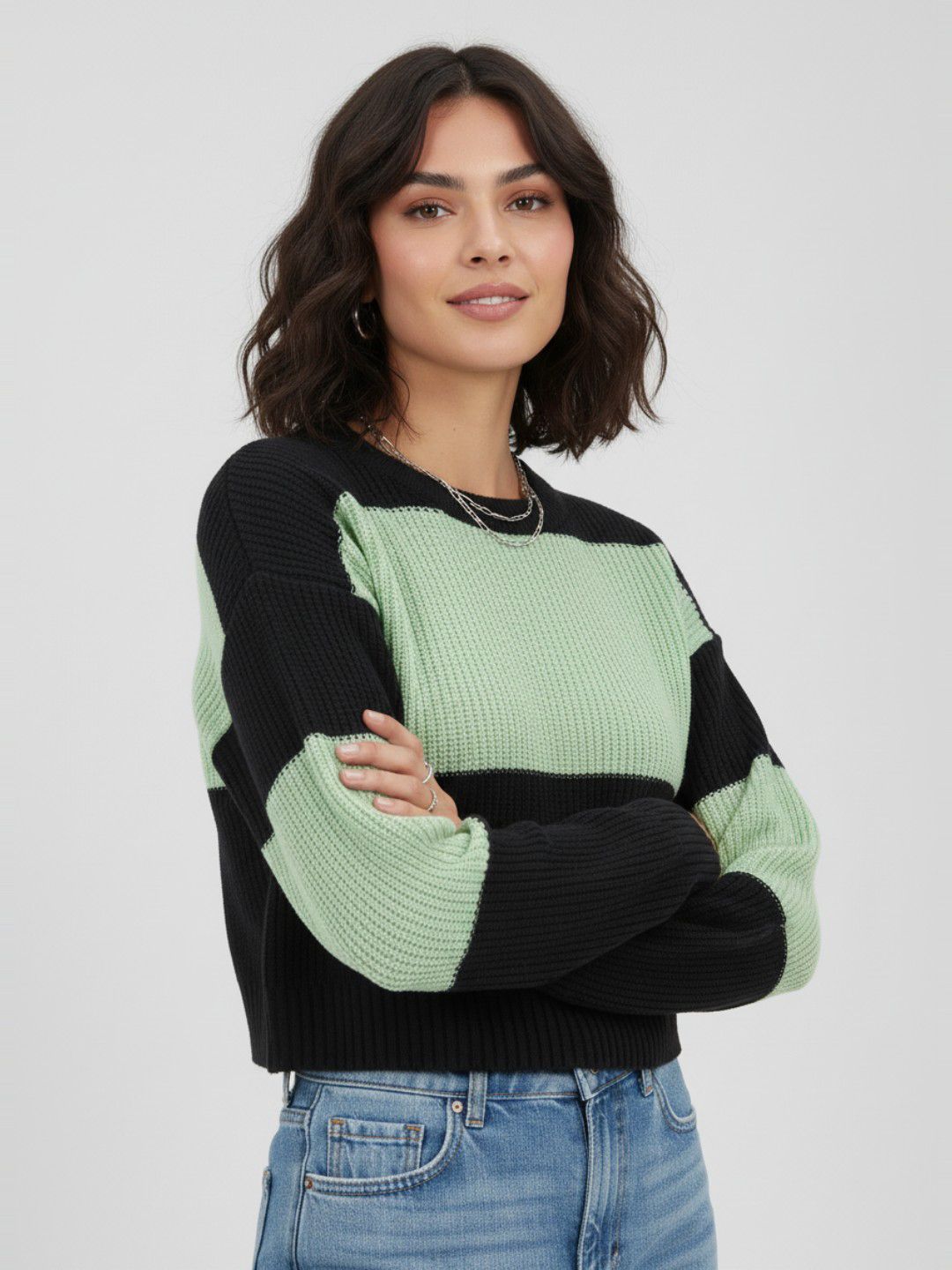 glitchez Colorblocked Oversized Crop Pullover