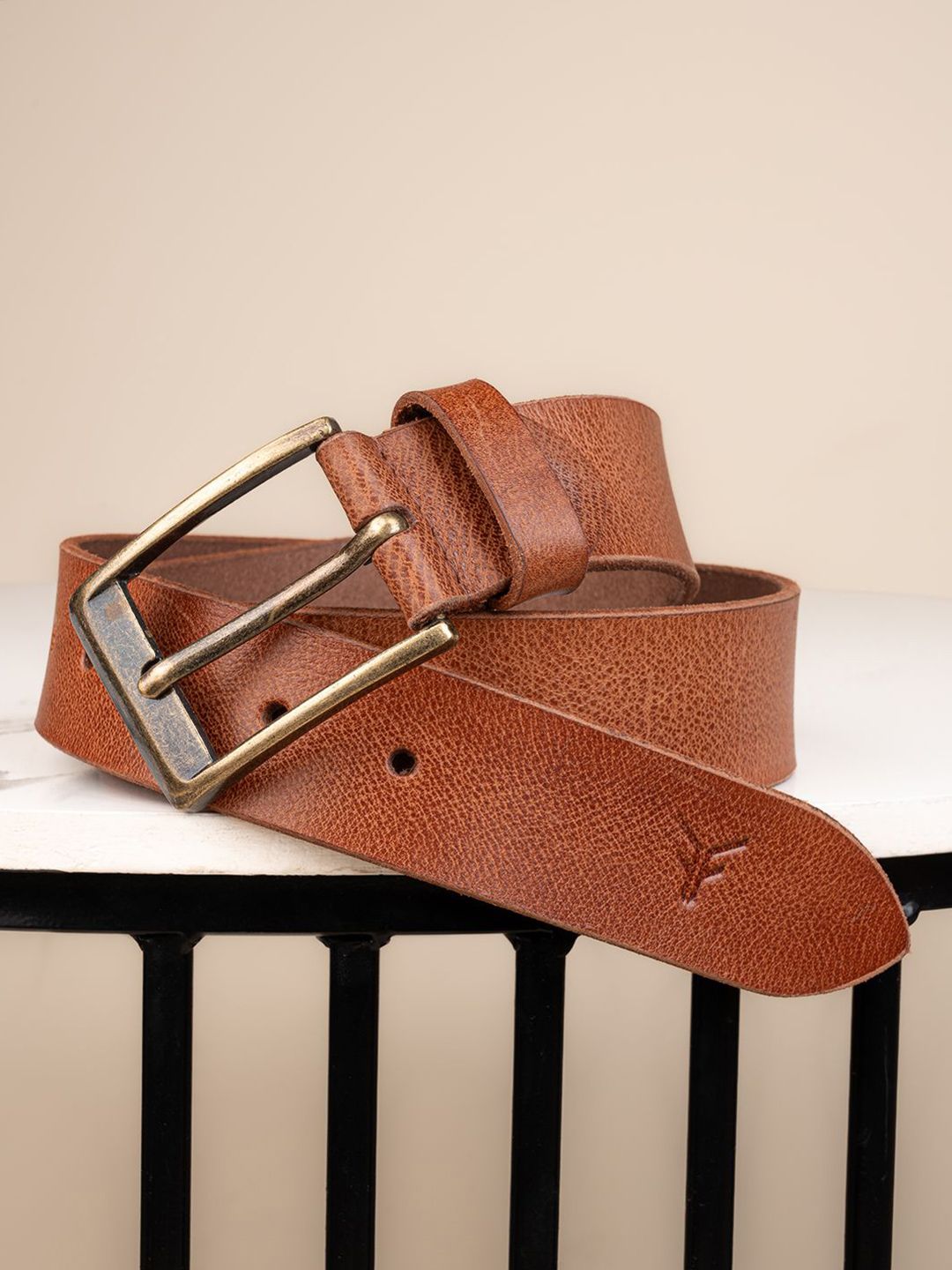 FOOTONS Men Solid Smart Casual Genuine Leather Belt Tan (39MM Buckle)