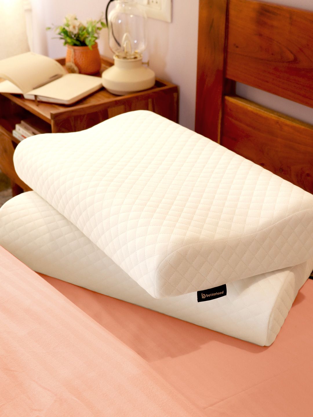 betterhood White Pack of 2 Memory Foam Ergonomic Dual Height Small Cervical Sleep Pillow
