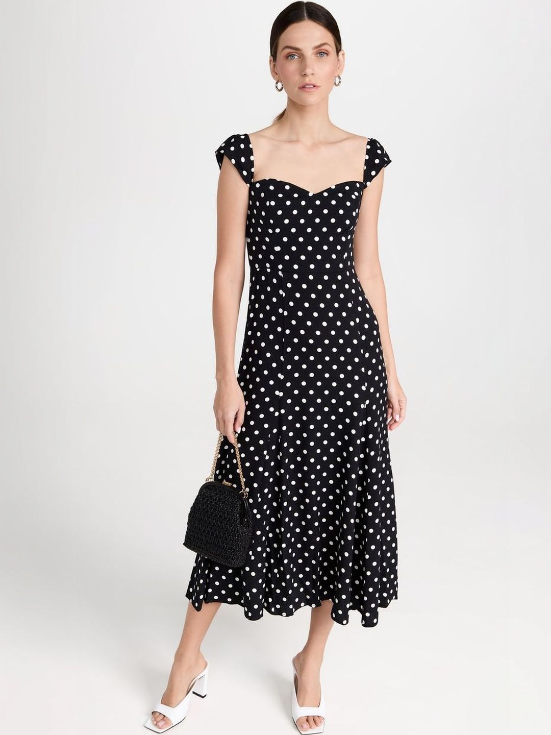 PRITHS Polka Dot Print Fit & Flare Midi Dress